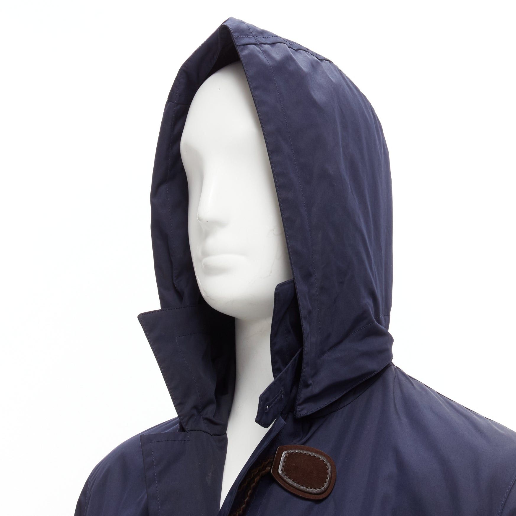 Gucci GUCCI 2012 navy nylon brown toggle hooded anorak jacket coat IT48 M Size XL / US 12-14 / IT 48-50 - 2 Thumbnail