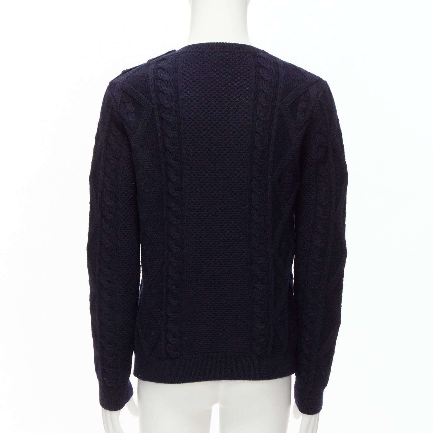 A.P.C. APC 100% wool navy blue fisherman cable knit crew neck long sleeve sweater S Size US S / EU 44-46 / 1 - 5 Thumbnail