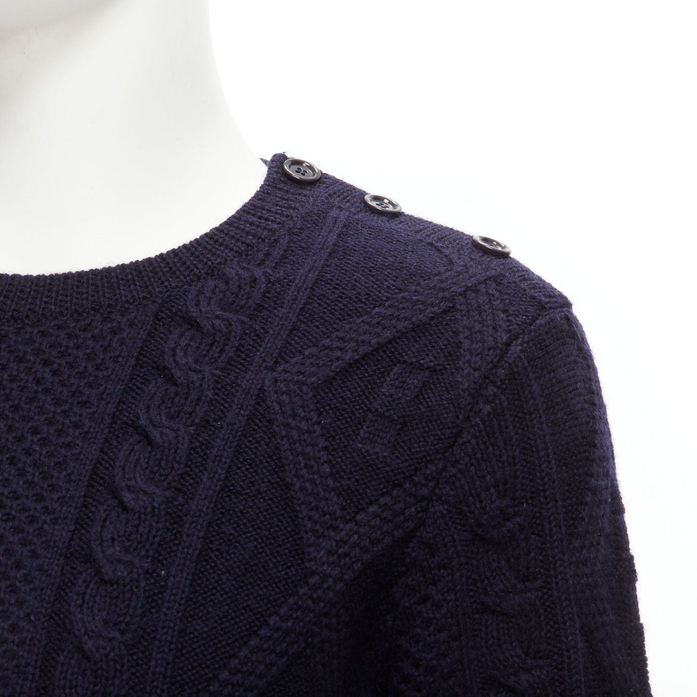 A.P.C. APC 100% wool navy blue fisherman cable knit crew neck long sleeve sweater S Size US S / EU 44-46 / 1 - 2 Thumbnail