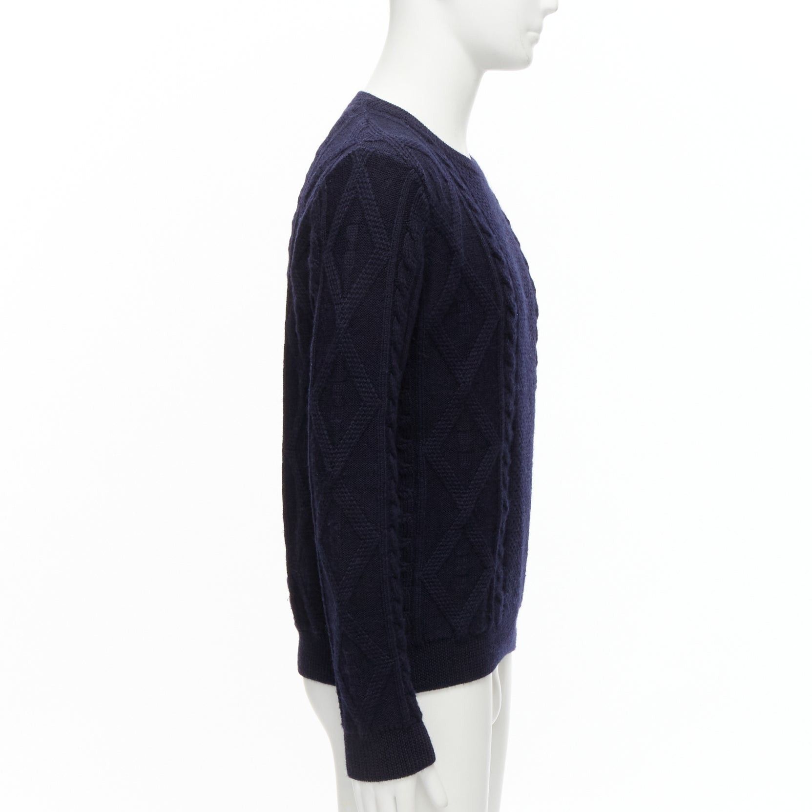A.P.C. APC 100% wool navy blue fisherman cable knit crew neck long sleeve sweater S Size US S / EU 44-46 / 1 - 4 Thumbnail