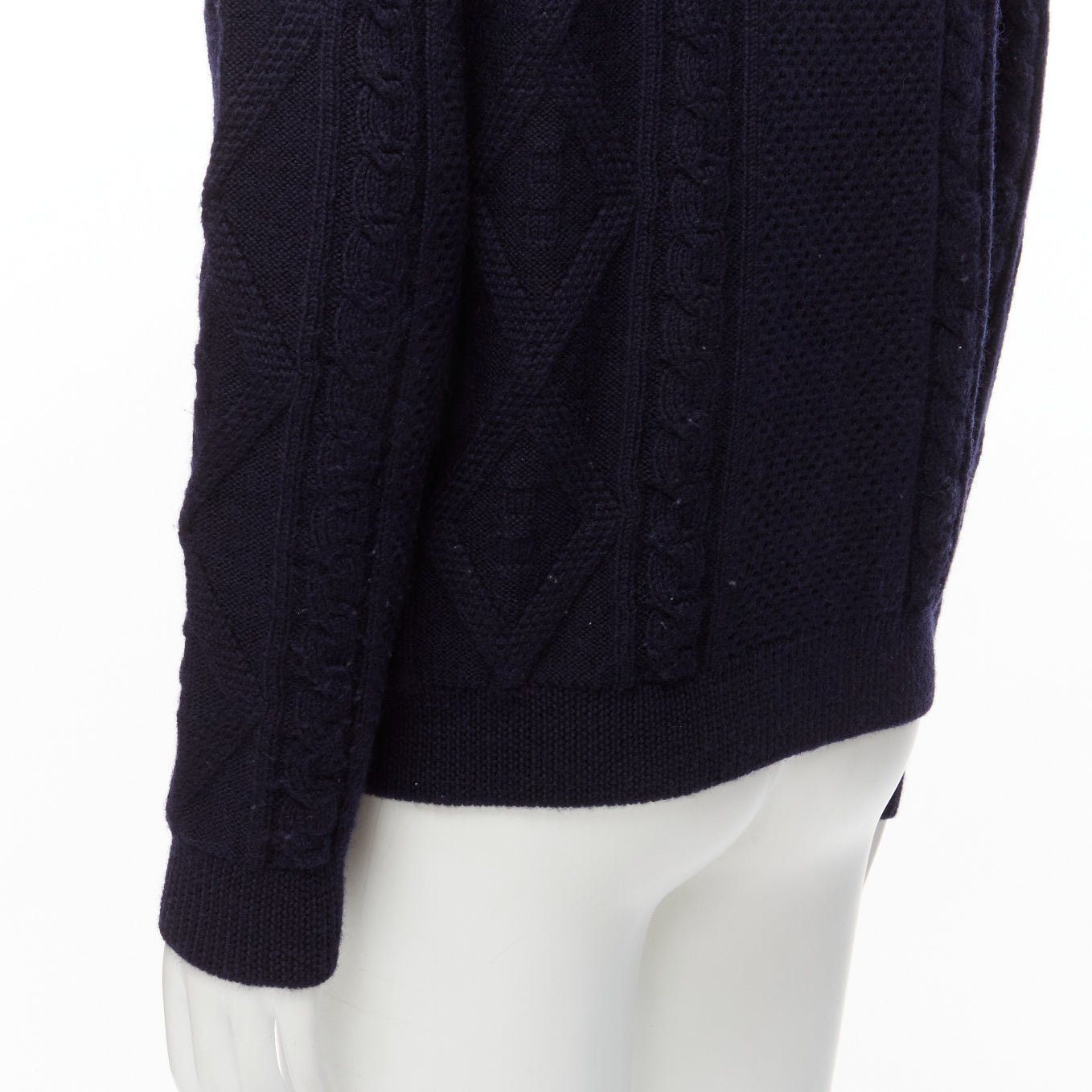 A.P.C. APC 100% wool navy blue fisherman cable knit crew neck long sleeve sweater S Size US S / EU 44-46 / 1 - 7 Thumbnail