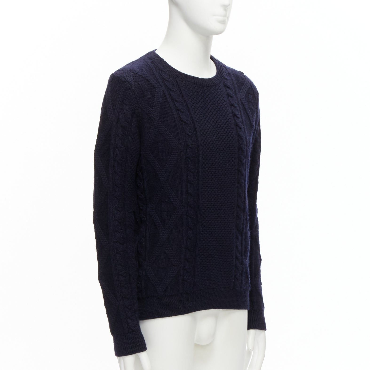 A.P.C. APC 100% wool navy blue fisherman cable knit crew neck long sleeve sweater S Size US S / EU 44-46 / 1 - 3 Thumbnail