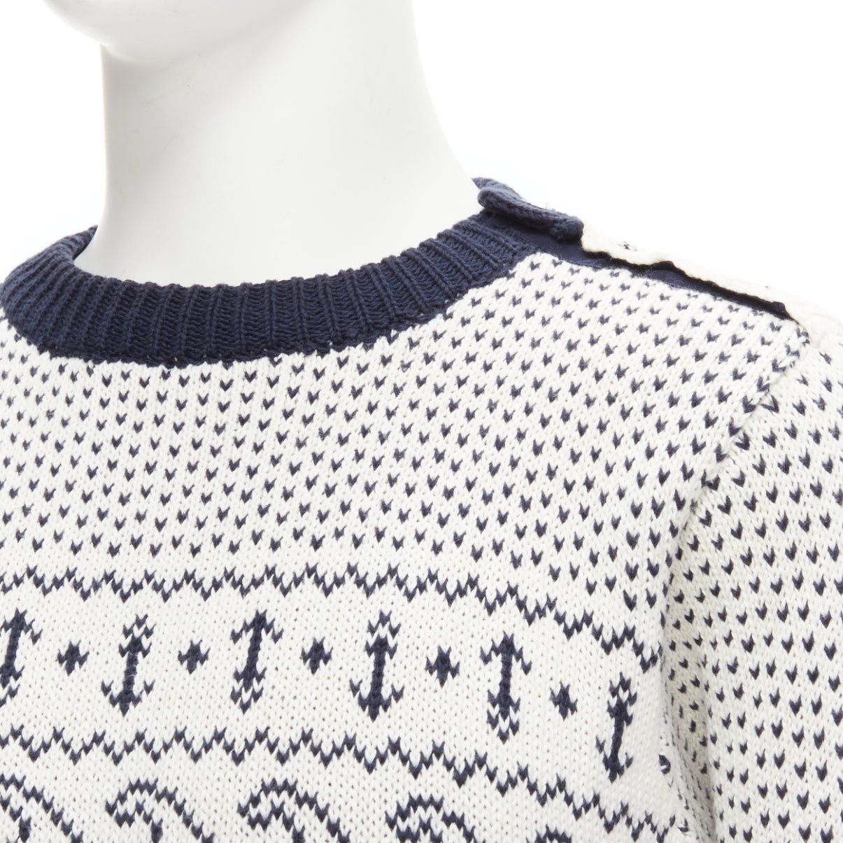 Thom Browne THOM BROWNE off white navy nautical octopus intarsia button shoulder ringer sweater SZ.3 L Size US L / EU 52-54 / 3 - 7 Thumbnail
