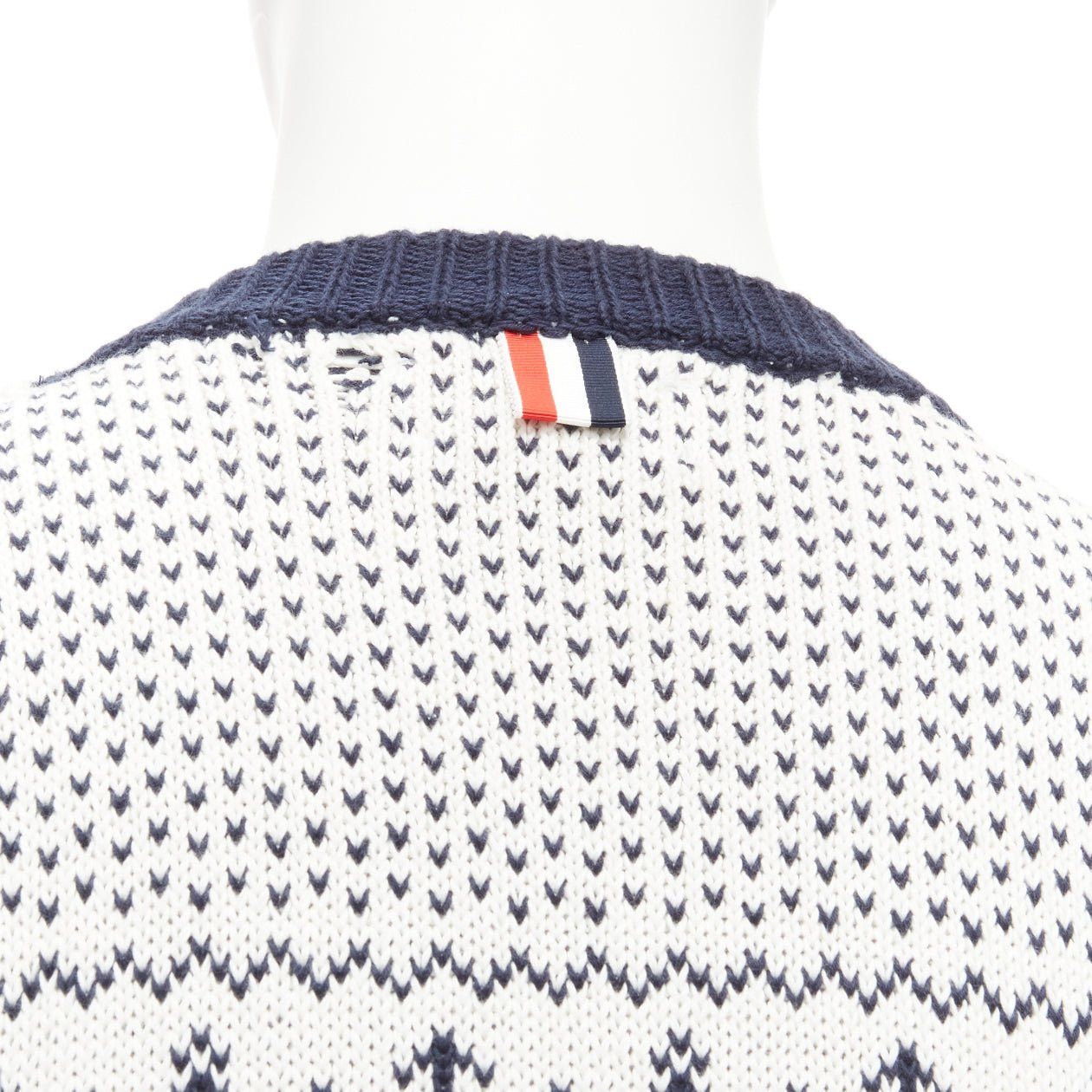 Thom Browne THOM BROWNE off white navy nautical octopus intarsia button shoulder ringer sweater SZ.3 L Size US L / EU 52-54 / 3 - 2 Thumbnail