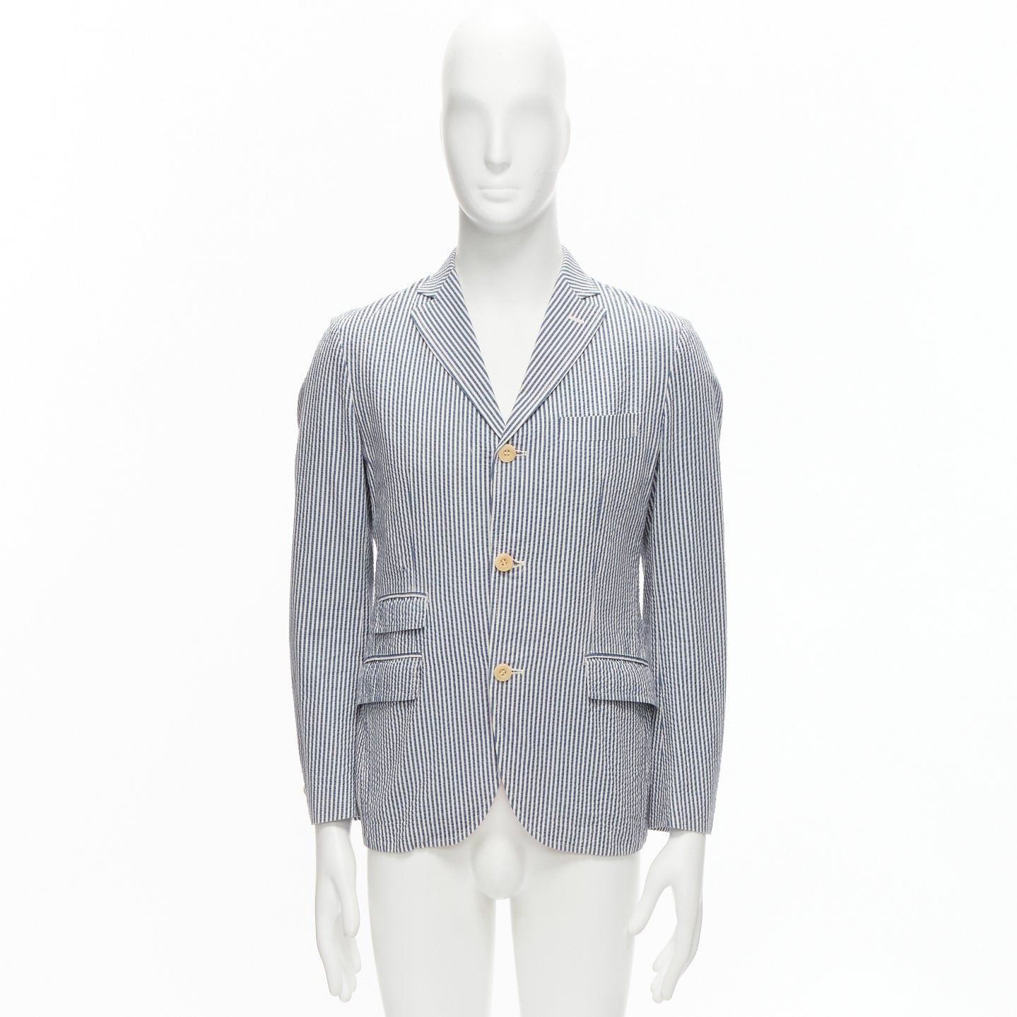 Junya Watanabe JUNYA WATANABE MAN 2013 blue white striped seersucker cotton casual blazer jacket S Size 46R - 10 Thumbnail