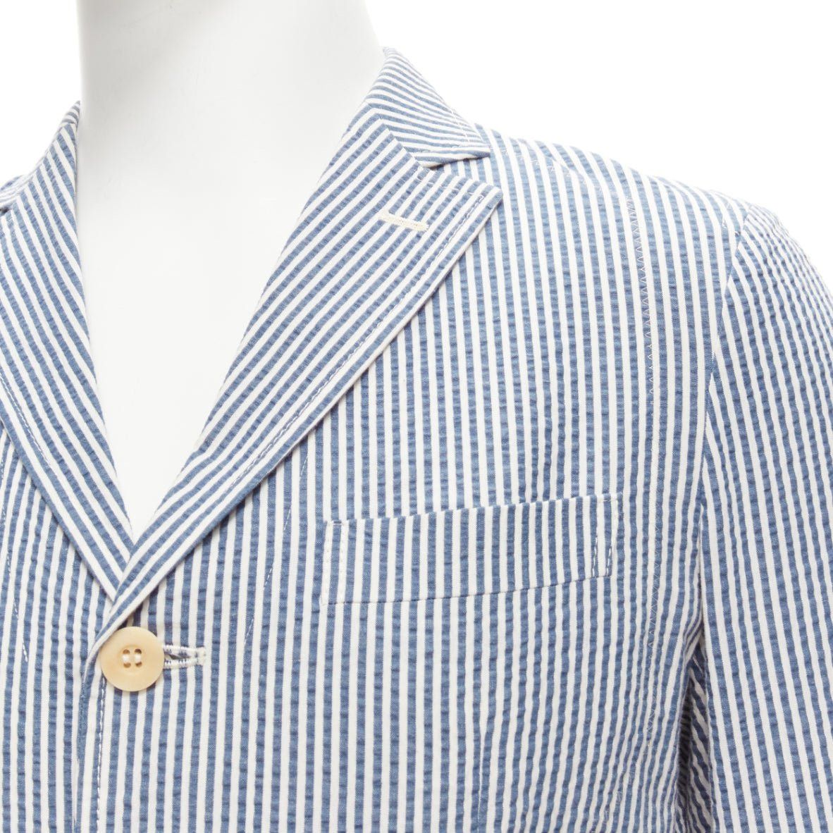 Junya Watanabe JUNYA WATANABE MAN 2013 blue white striped seersucker cotton casual blazer jacket S Size 46R - 2 Thumbnail