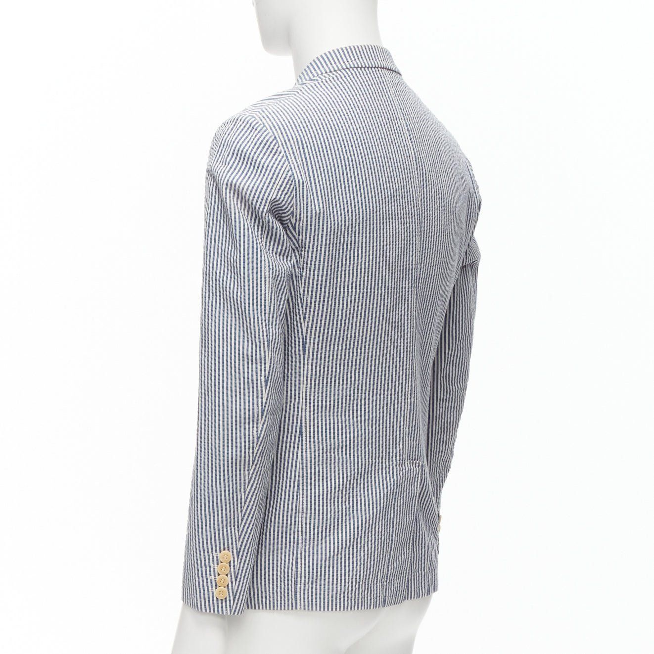 Junya Watanabe JUNYA WATANABE MAN 2013 blue white striped seersucker cotton casual blazer jacket S Size 46R - 6 Thumbnail