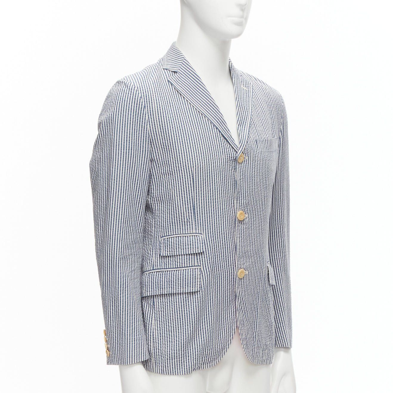 Junya Watanabe JUNYA WATANABE MAN 2013 blue white striped seersucker cotton casual blazer jacket S Size 46R - 3 Thumbnail