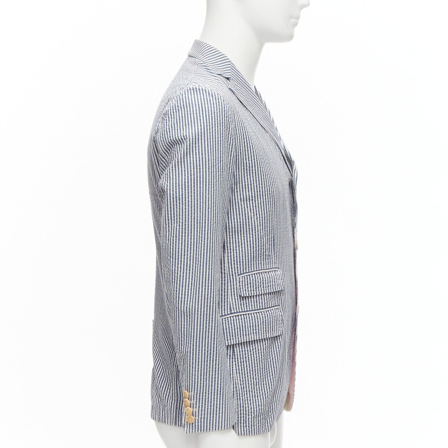Junya Watanabe JUNYA WATANABE MAN 2013 blue white striped seersucker cotton casual blazer jacket S Size 46R - 4 Thumbnail