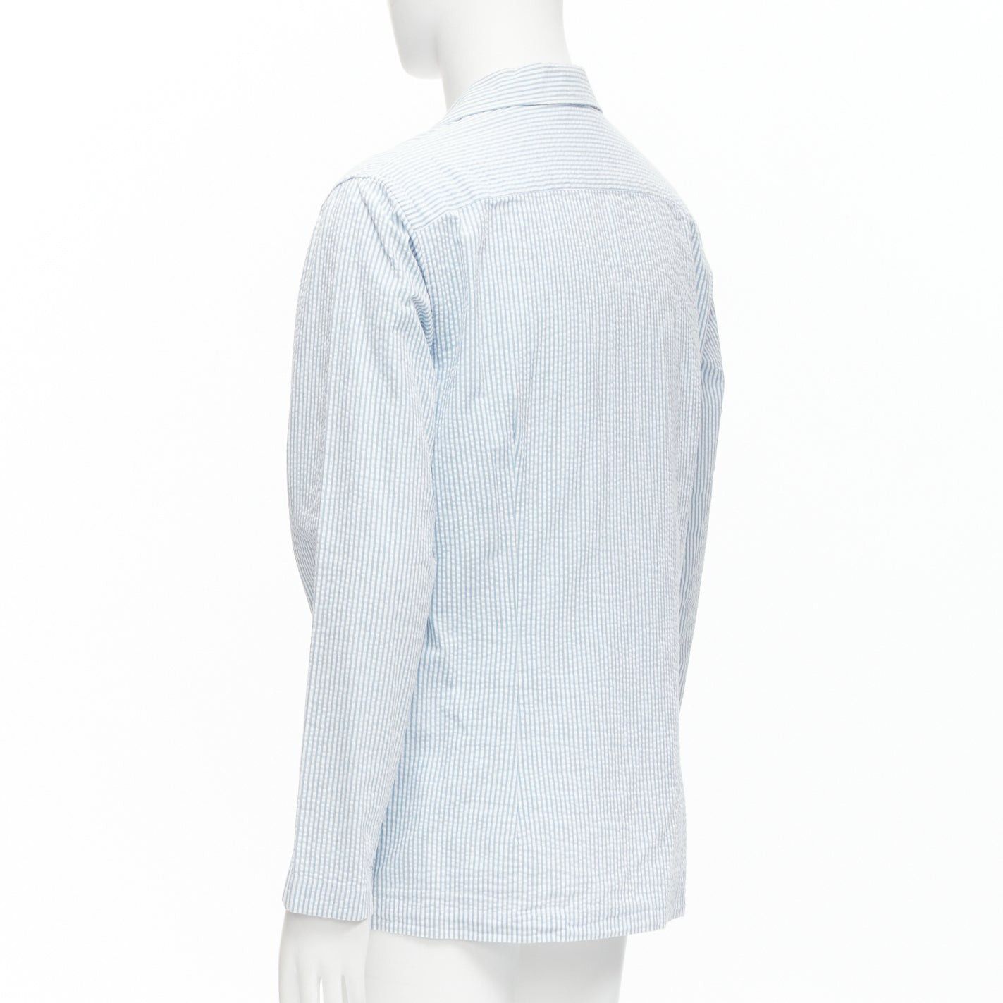 Lardini LARDINI blue white stripe seersucker brown shell 2 button blazer M Size 48R - 6 Thumbnail