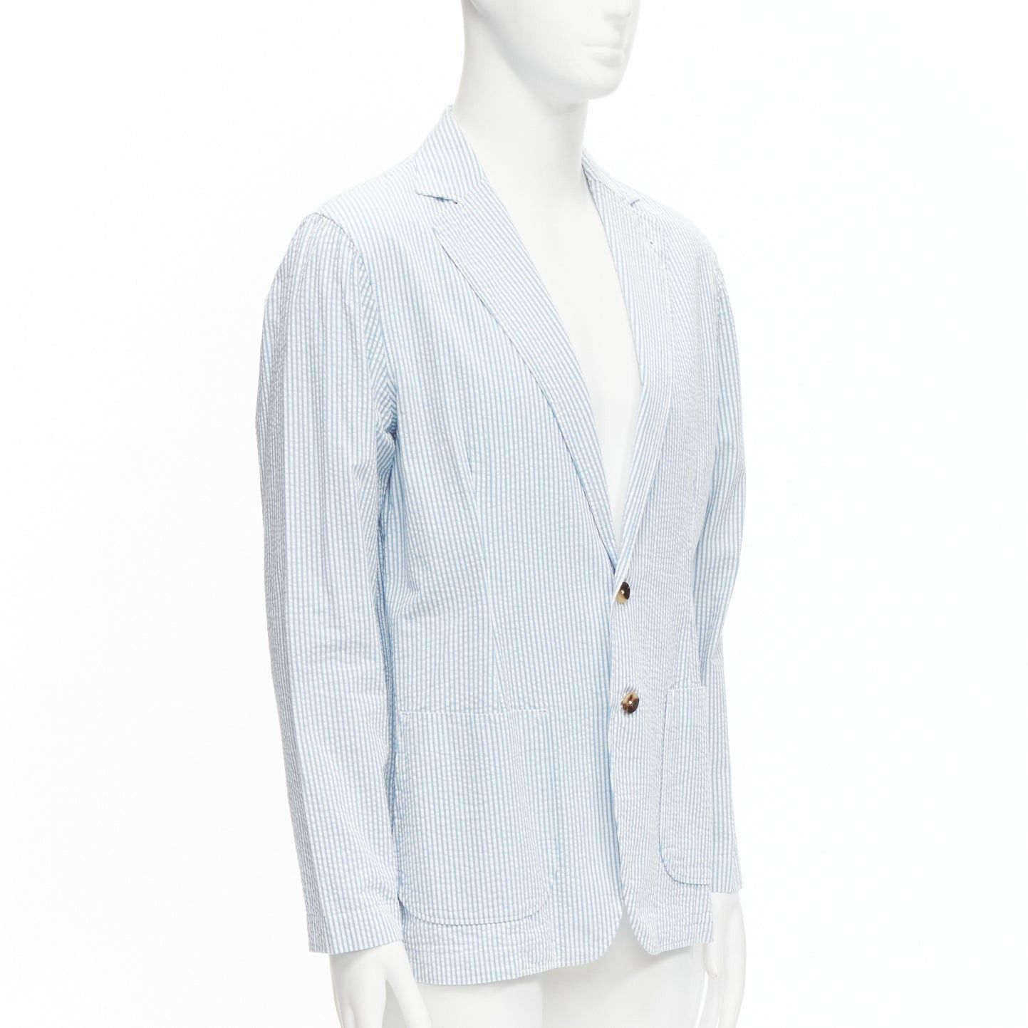 Lardini LARDINI blue white stripe seersucker brown shell 2 button blazer M Size 48R - 3 Thumbnail