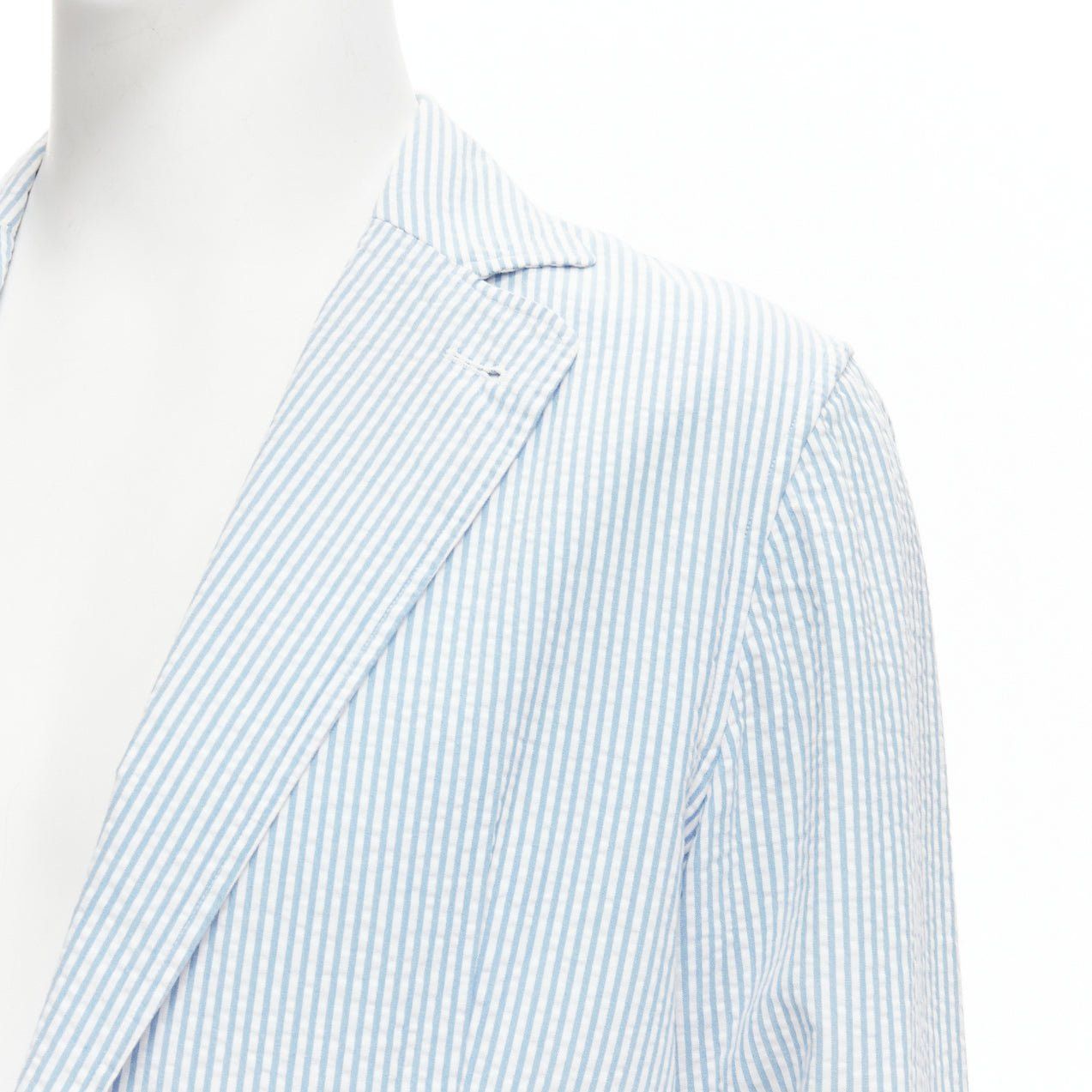 Lardini LARDINI blue white stripe seersucker brown shell 2 button blazer M Size 48R - 7 Thumbnail