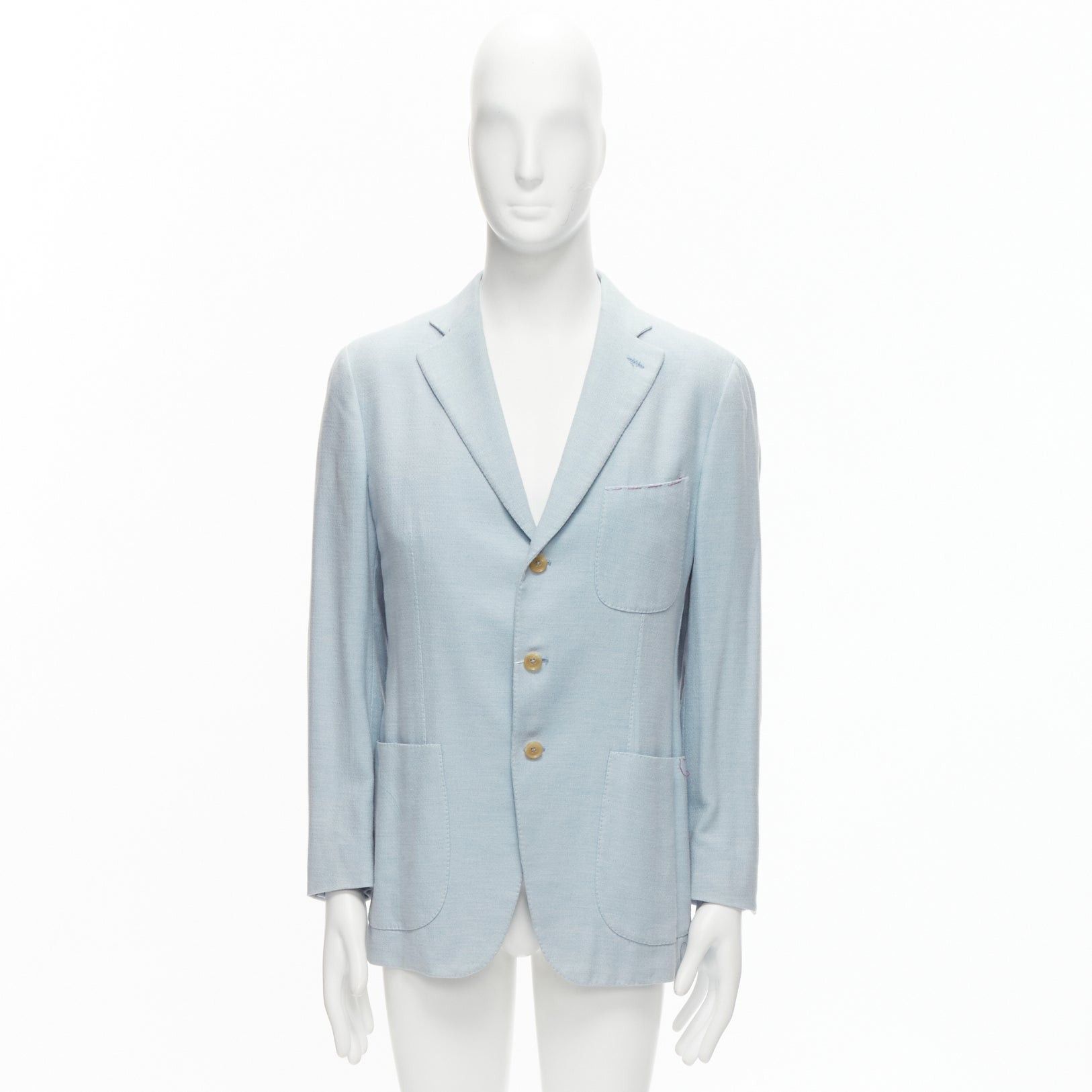 Isaia new ISAIA Dustin 100% cotton light blue topstitch collar 3 pockets blazer IT50 L Size 50R - 9 Thumbnail