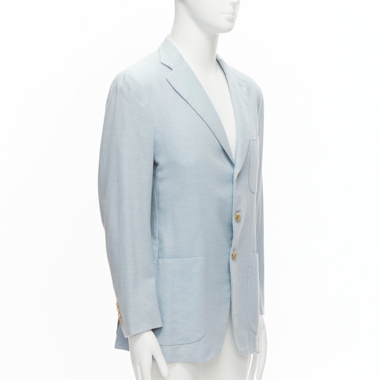 Isaia new ISAIA Dustin 100% cotton light blue topstitch collar 3 pockets blazer IT50 L Size 50R - 3 Thumbnail