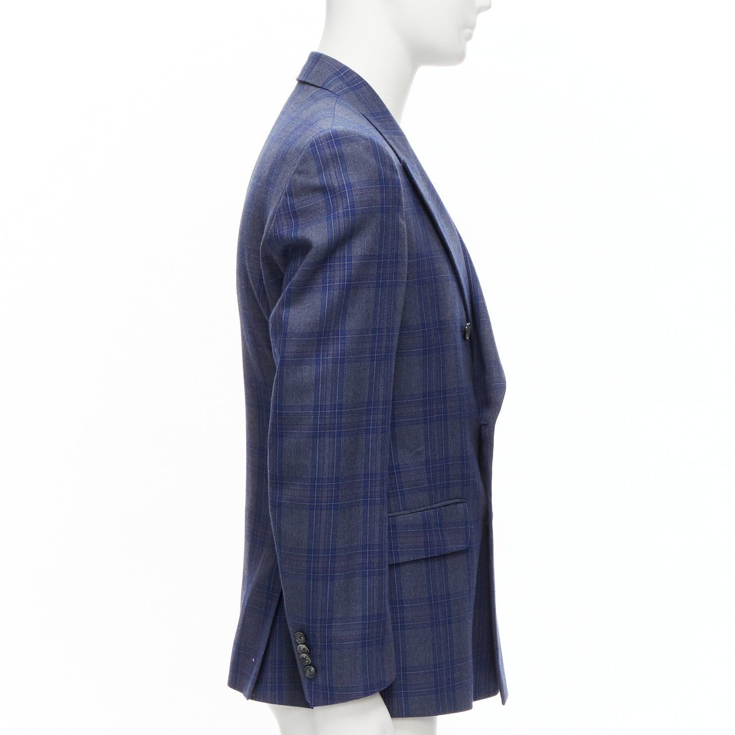 Alexander McQueen ALEXANDER MCQUEEN 2014 navy blue check wool double breasted blazer IT48 M Size 48R - 4 Thumbnail
