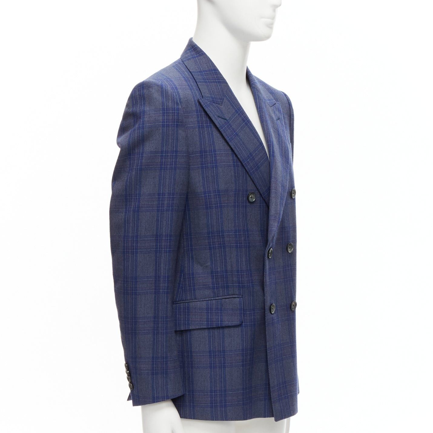 Alexander McQueen ALEXANDER MCQUEEN 2014 navy blue check wool double breasted blazer IT48 M Size 48R - 3 Thumbnail