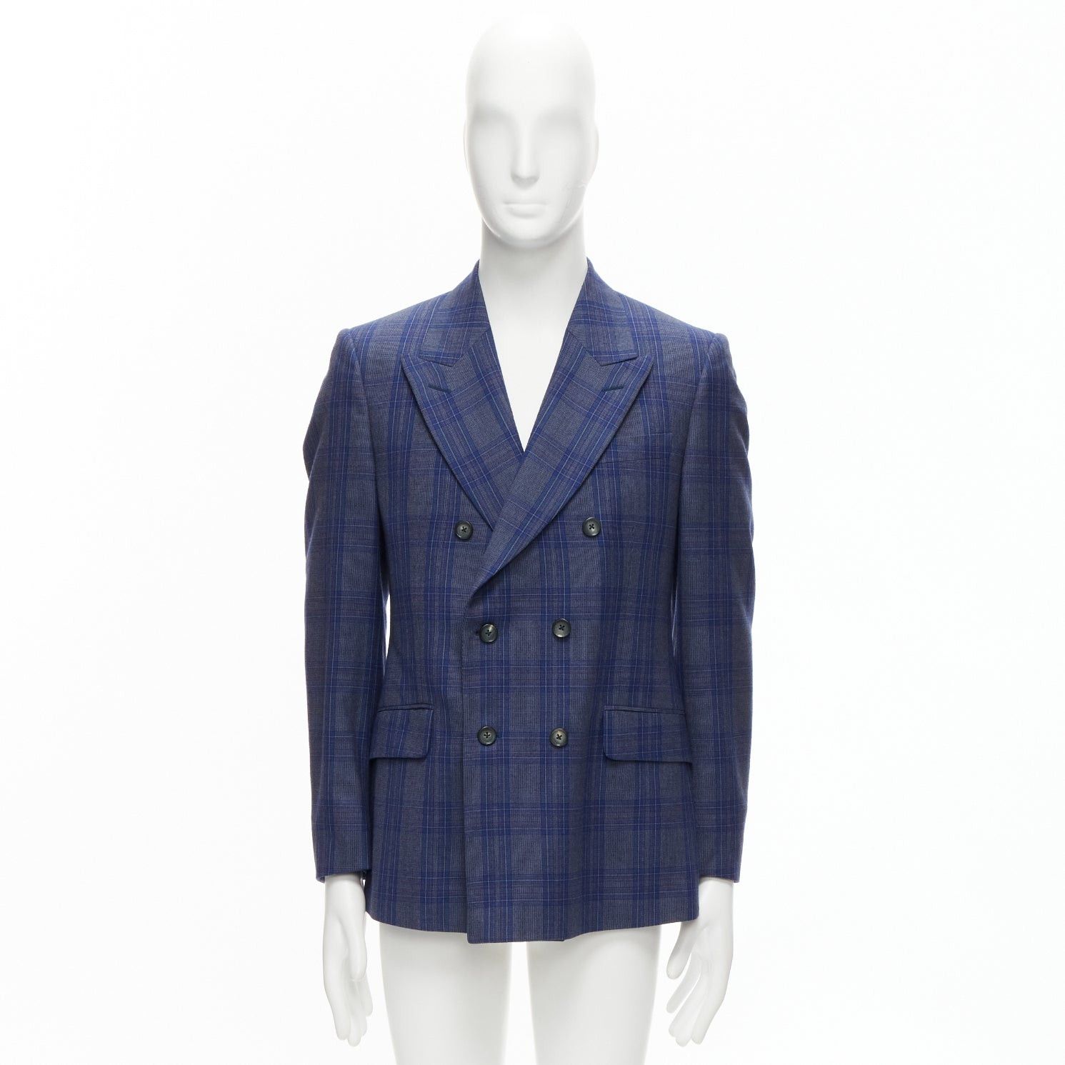 Alexander McQueen ALEXANDER MCQUEEN 2014 navy blue check wool double breasted blazer IT48 M Size 48R - 9 Thumbnail