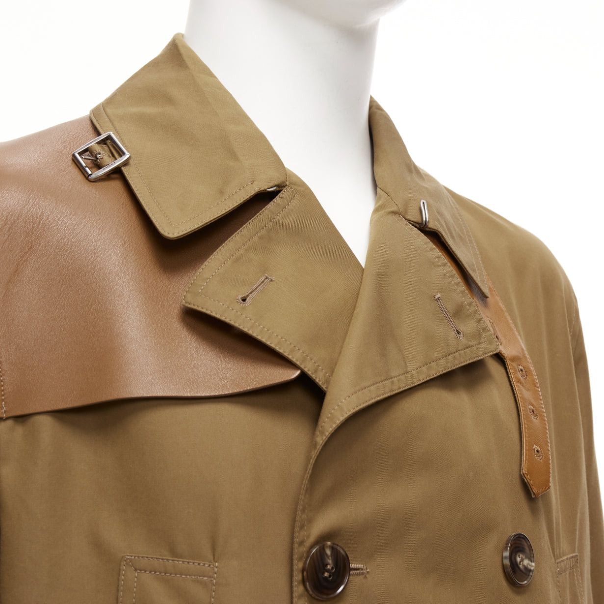 Gucci GUCCI Vintage brown leather trimmed cotton wool blend lined trench coat IT48 M Size US M / EU 48-50 / 2 - 2 Thumbnail