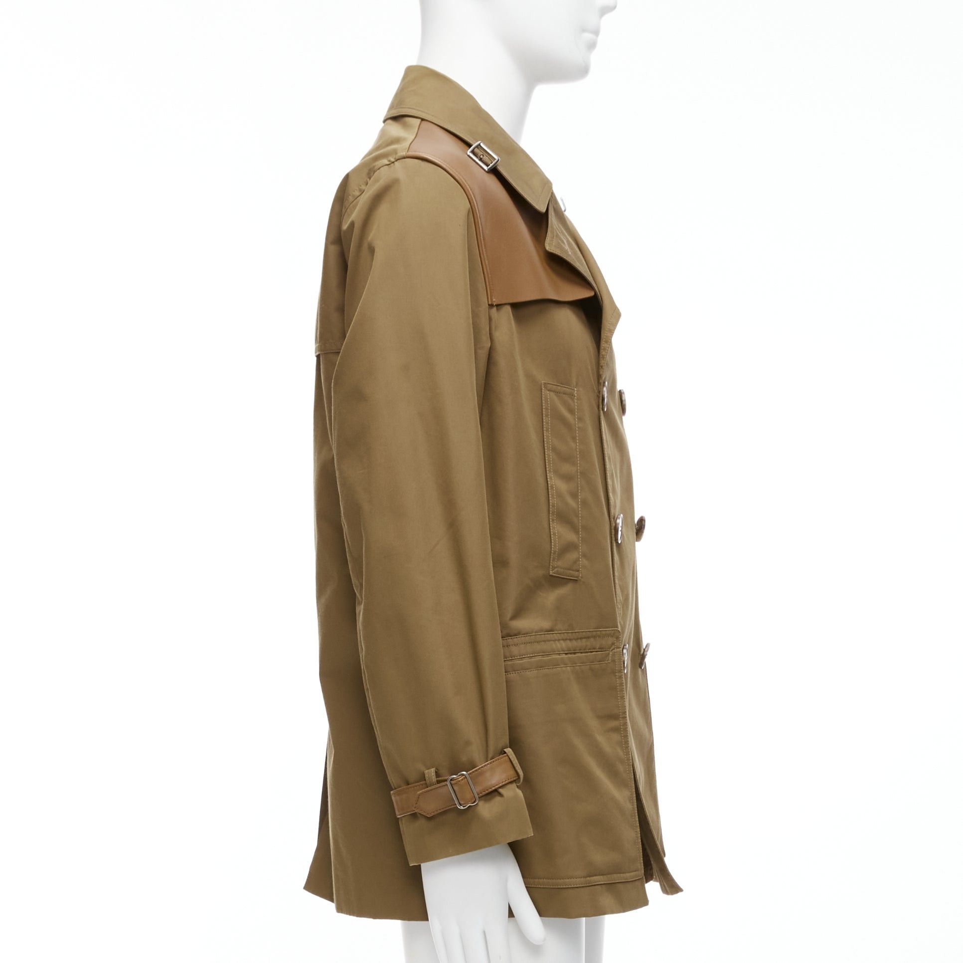 Gucci GUCCI Vintage brown leather trimmed cotton wool blend lined trench coat IT48 M Size US M / EU 48-50 / 2 - 4 Thumbnail