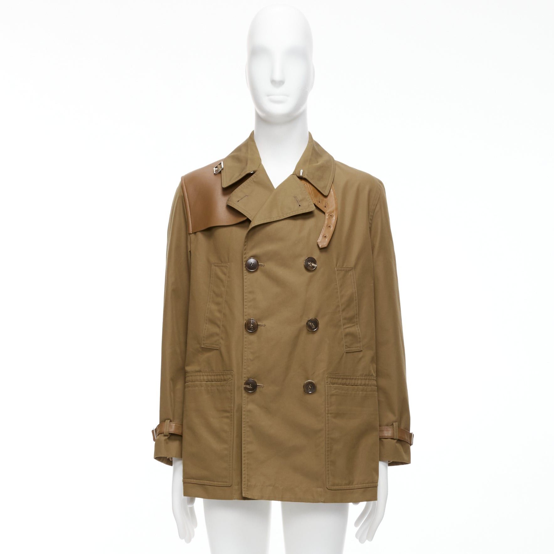 Gucci GUCCI Vintage brown leather trimmed cotton wool blend lined trench coat IT48 M Size US M / EU 48-50 / 2 - 9 Thumbnail