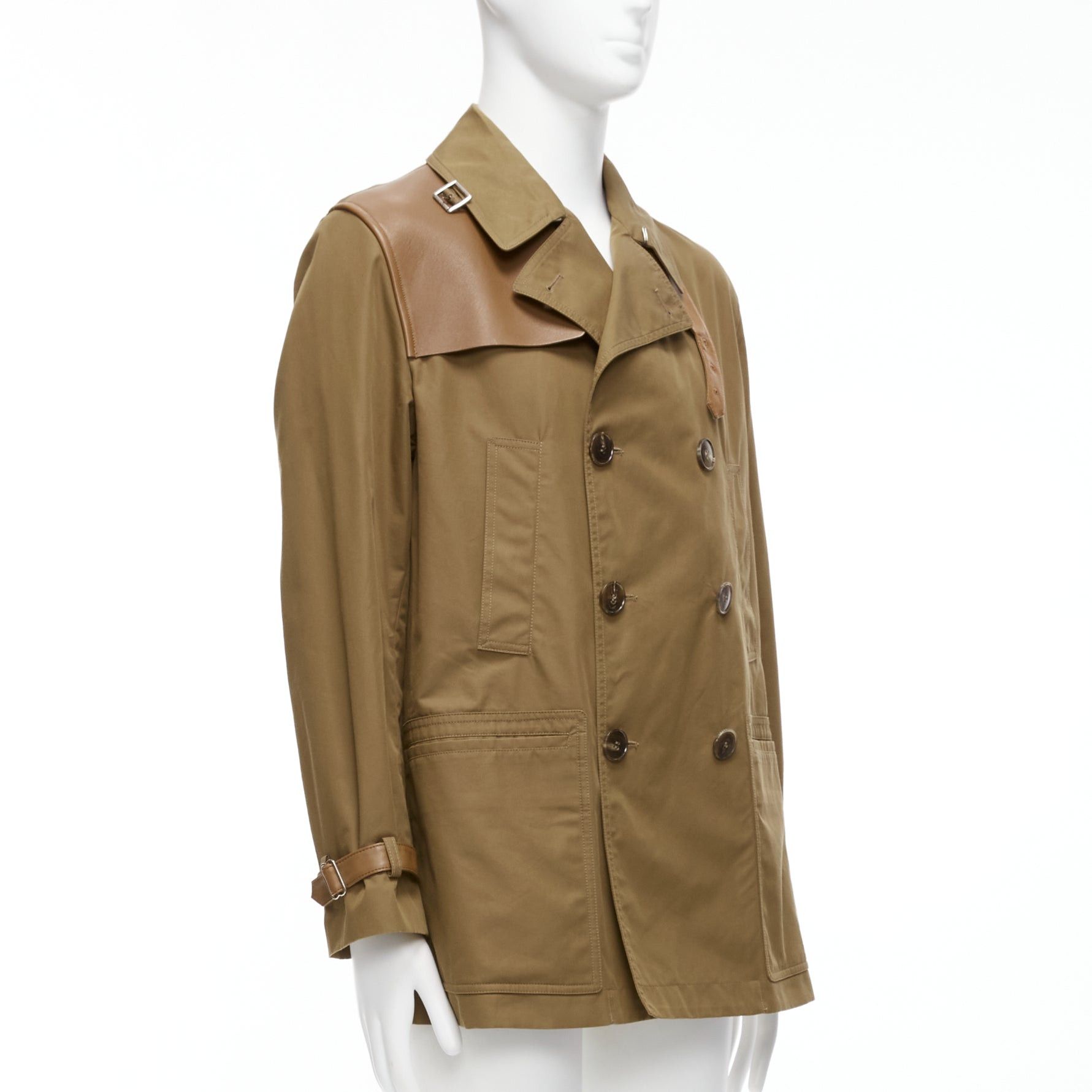 Gucci GUCCI Vintage brown leather trimmed cotton wool blend lined trench coat IT48 M Size US M / EU 48-50 / 2 - 3 Thumbnail