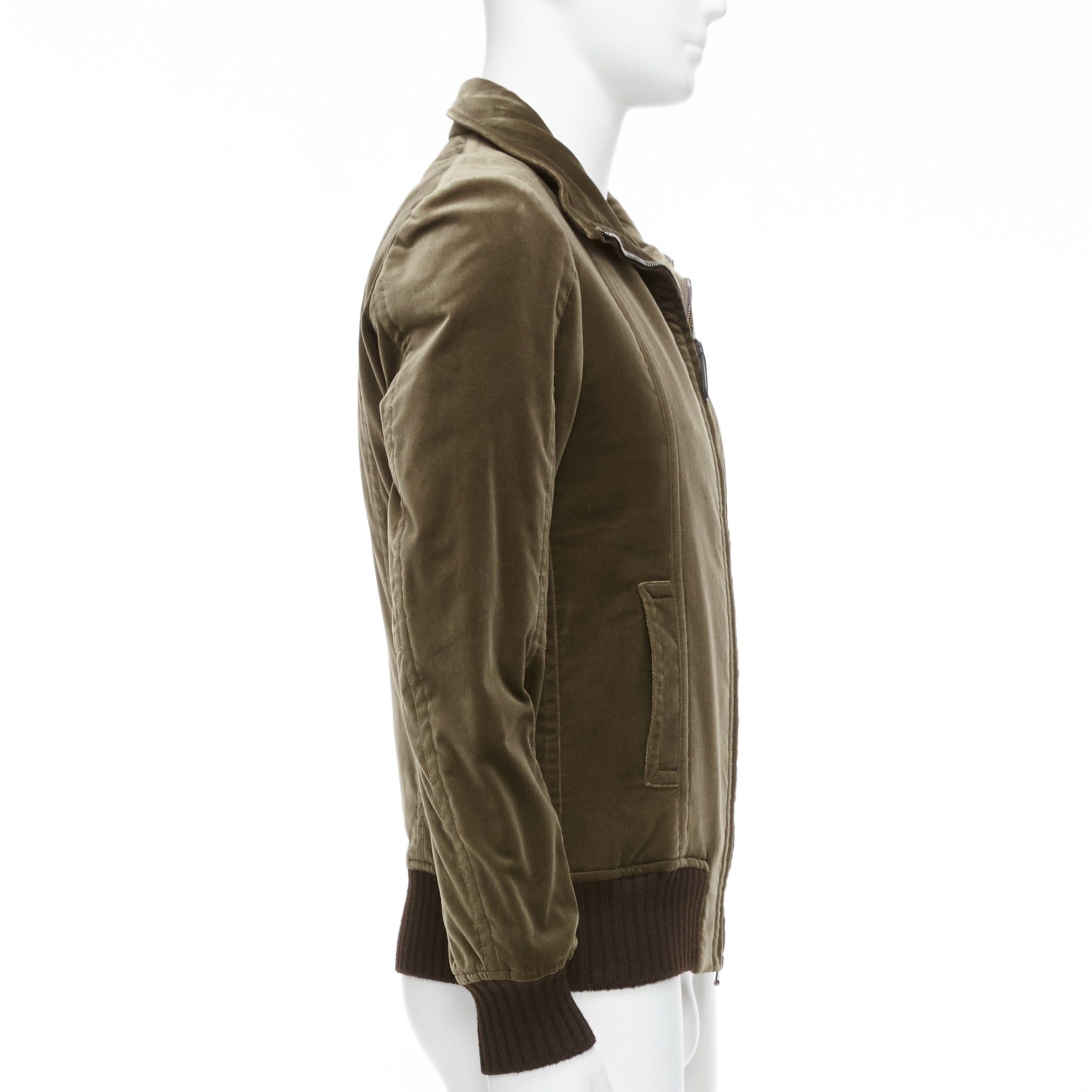Costume National COSTUME NATIONAL smoked khaki cotton blend velvet panelled zip bomber IT50 L Size US L / EU 52-54 / 3 - 5 Thumbnail