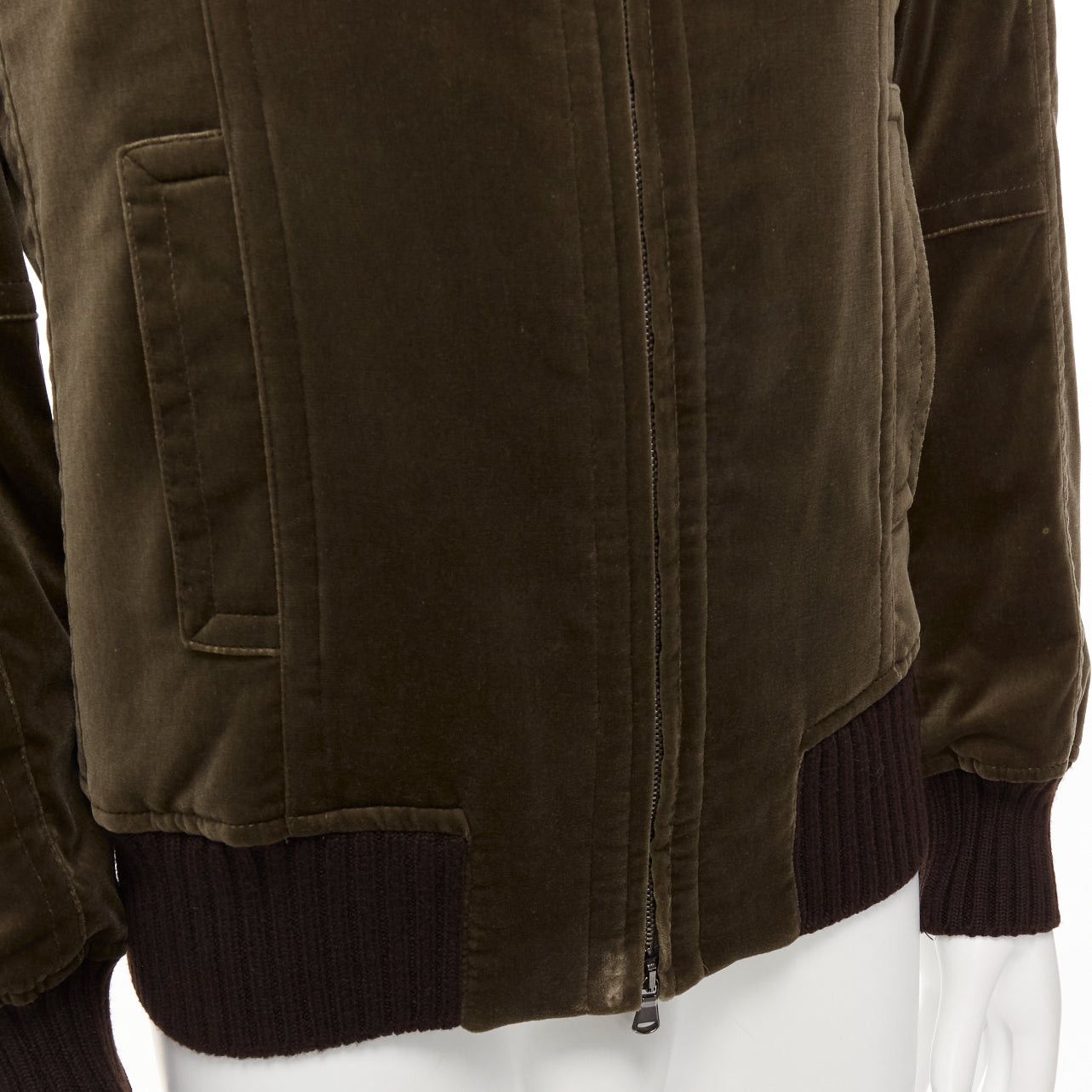 Costume National COSTUME NATIONAL smoked khaki cotton blend velvet panelled zip bomber IT50 L Size US L / EU 52-54 / 3 - 2 Thumbnail