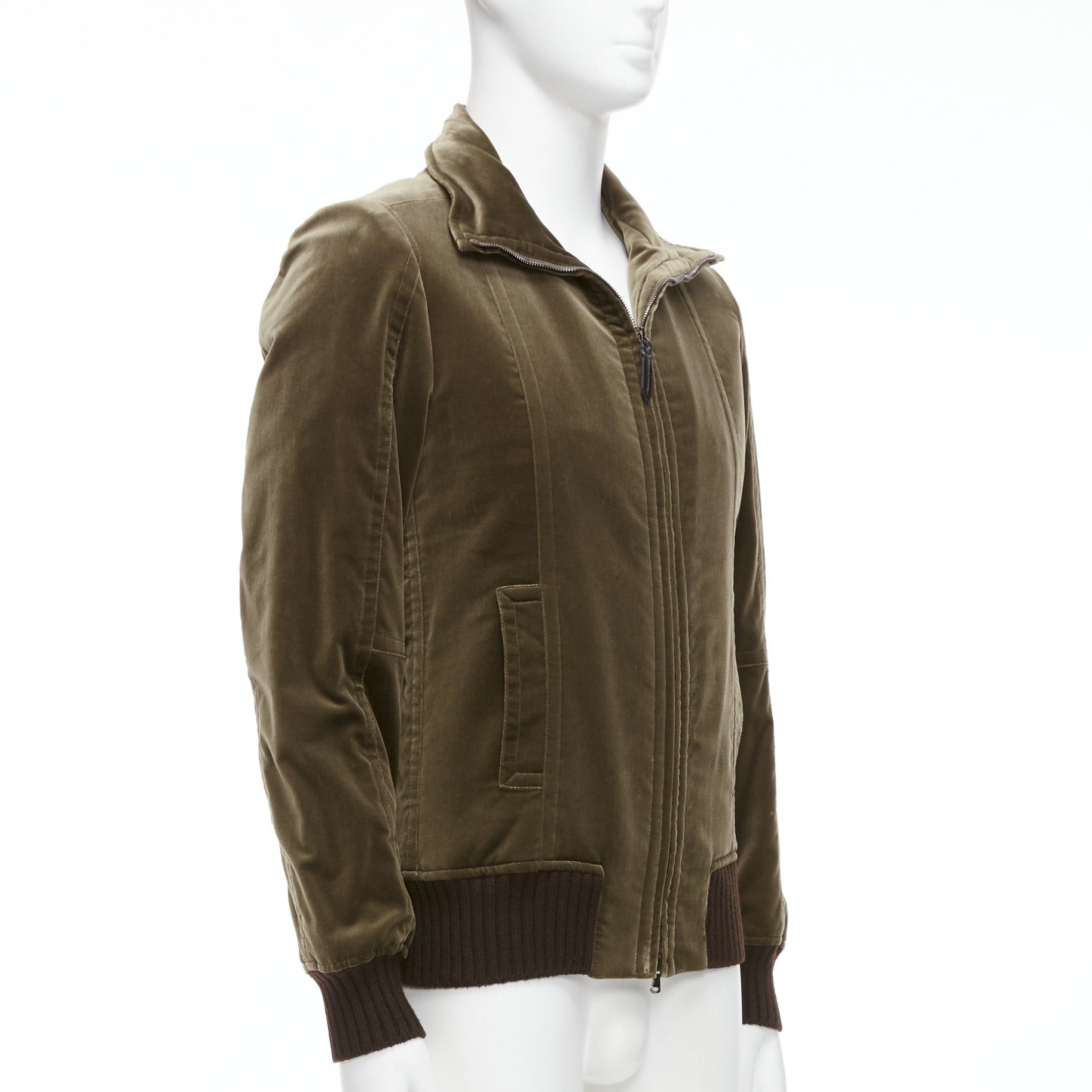 Costume National COSTUME NATIONAL smoked khaki cotton blend velvet panelled zip bomber IT50 L Size US L / EU 52-54 / 3 - 4 Thumbnail