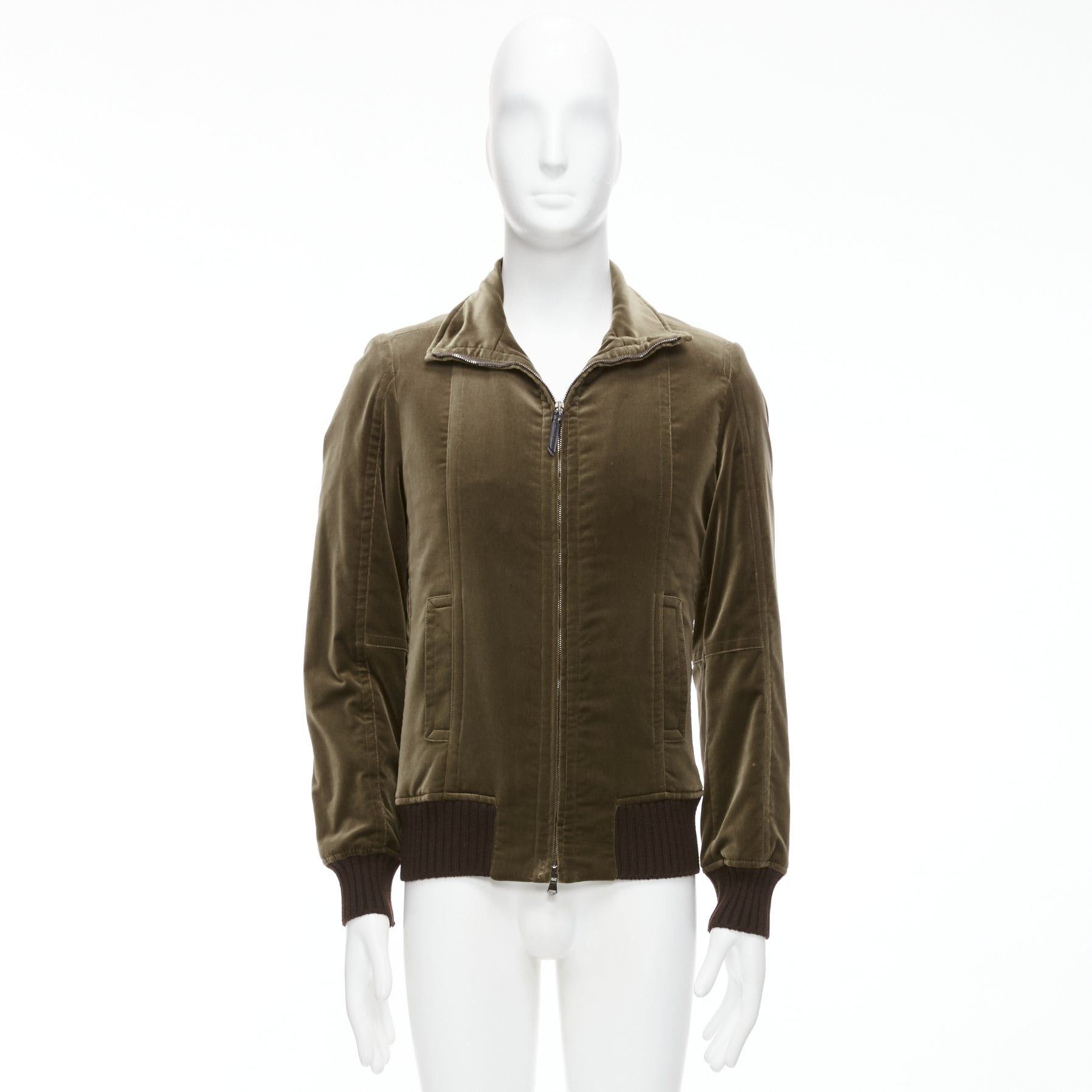 Costume National COSTUME NATIONAL smoked khaki cotton blend velvet panelled zip bomber IT50 L Size US L / EU 52-54 / 3 - 10 Thumbnail