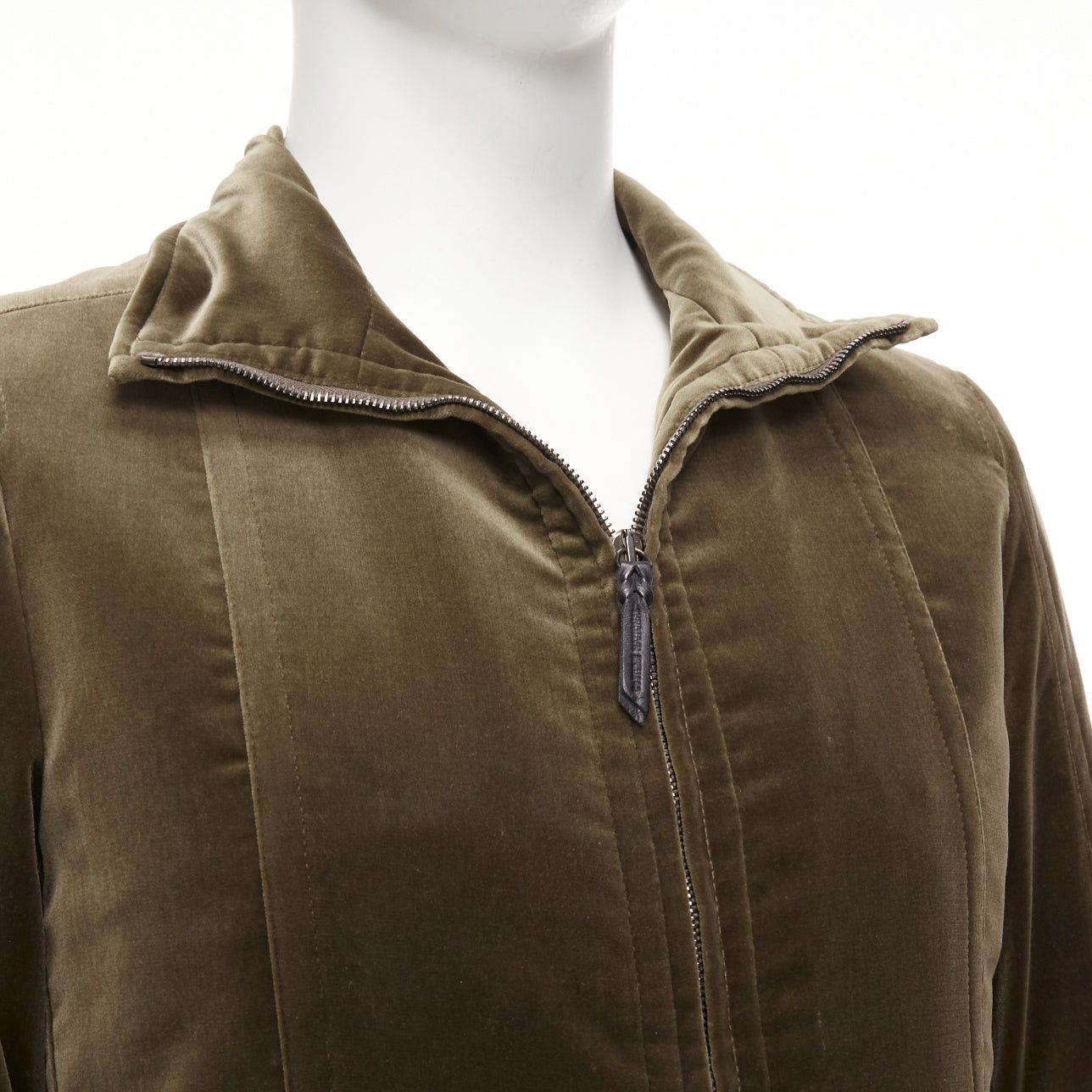 Costume National COSTUME NATIONAL smoked khaki cotton blend velvet panelled zip bomber IT50 L Size US L / EU 52-54 / 3 - 8 Thumbnail