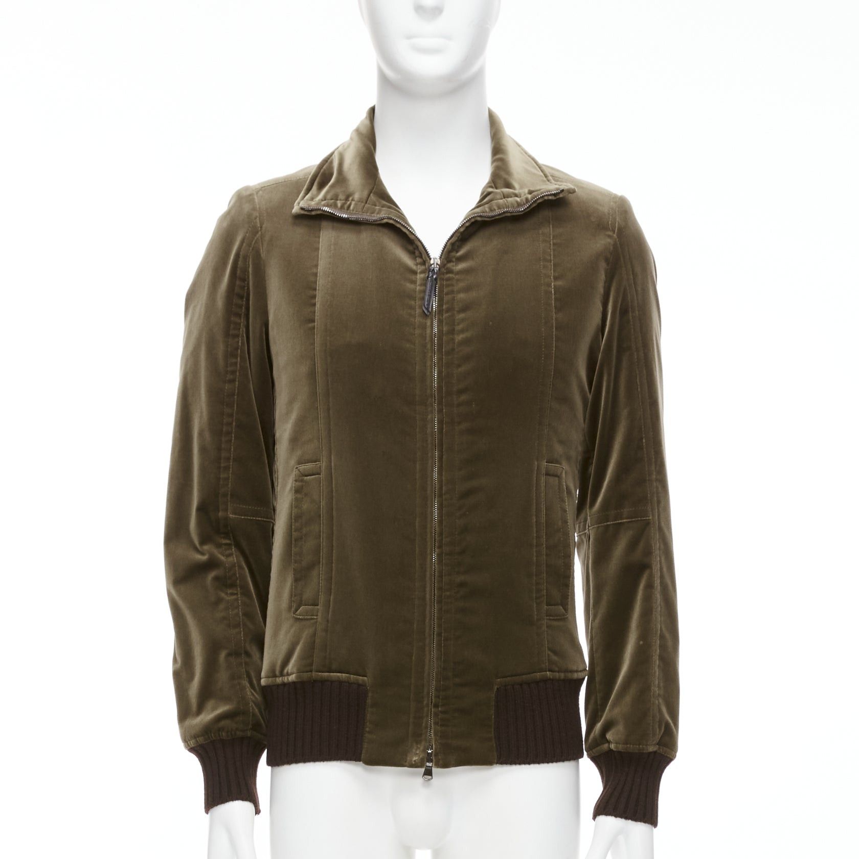 Costume National COSTUME NATIONAL smoked khaki cotton blend velvet panelled zip bomber IT50 L Size US L / EU 52-54 / 3 - 3 Thumbnail
