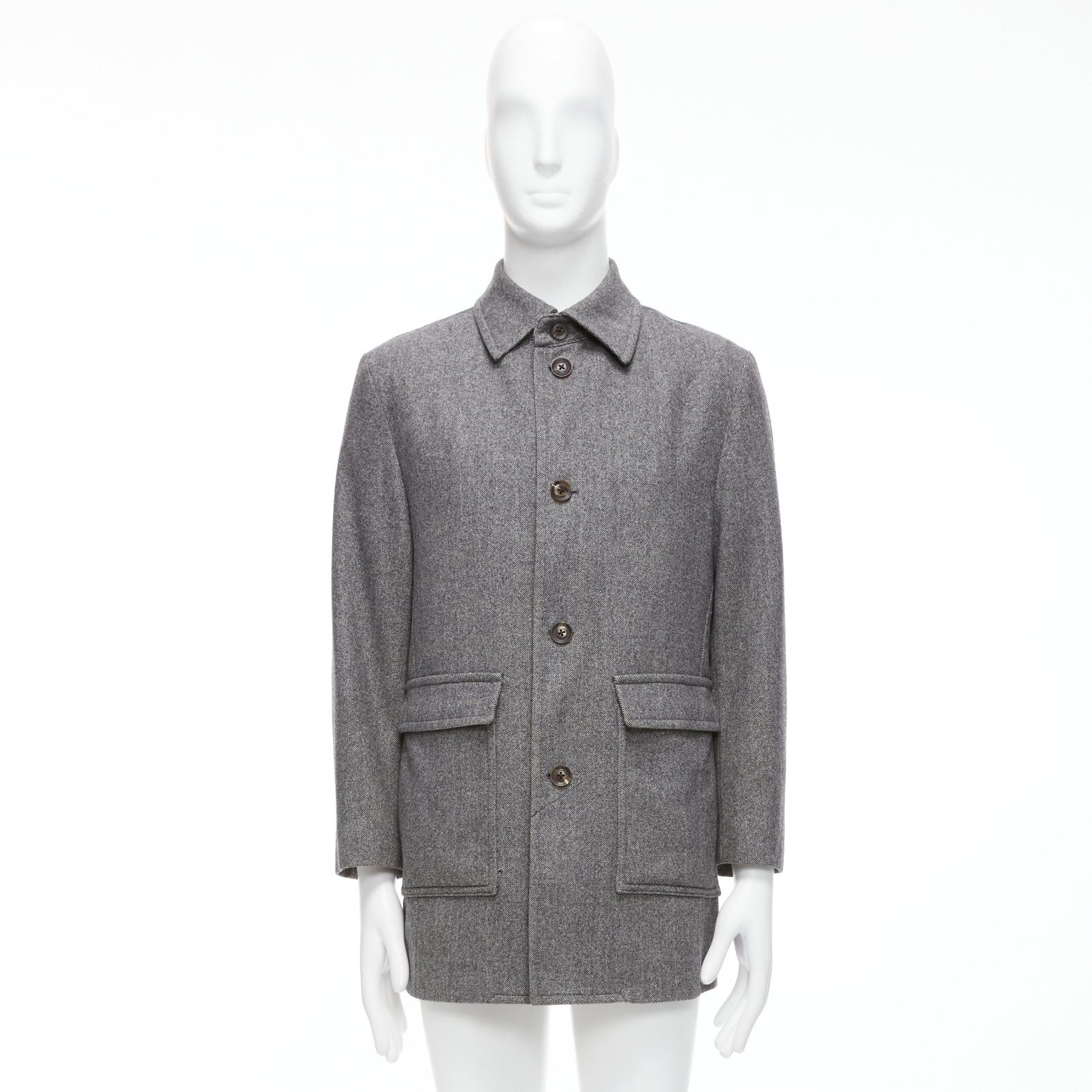 Lanvin LANVIN JL grey wool blend herringbone dual pocketed overcoat IT46 S Size US S / EU 44-46 / 1 - 9 Thumbnail