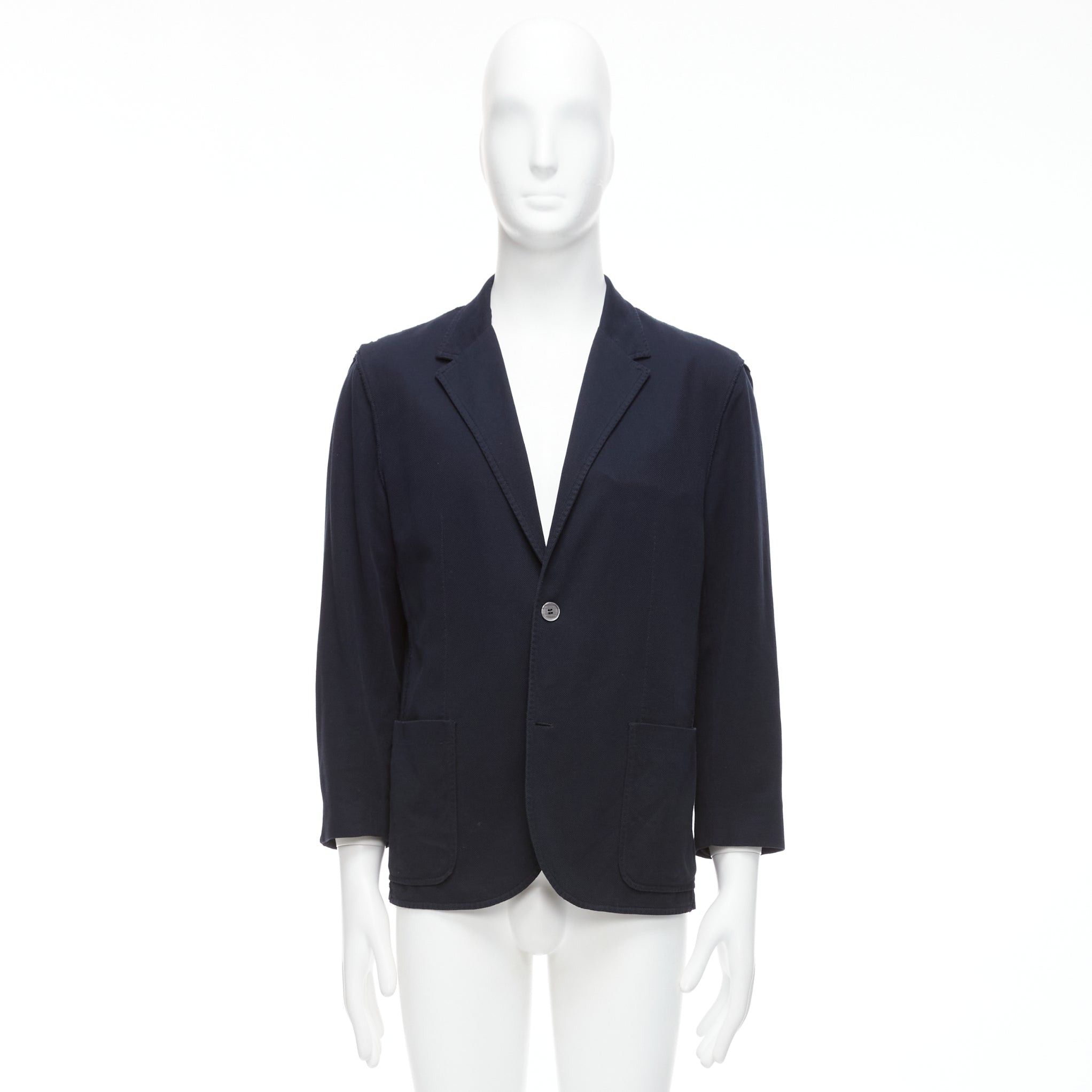 Lanvin LANVIN navy waffle cotton inside out seams blazer jacket FR50 L Size 50R - 9 Thumbnail