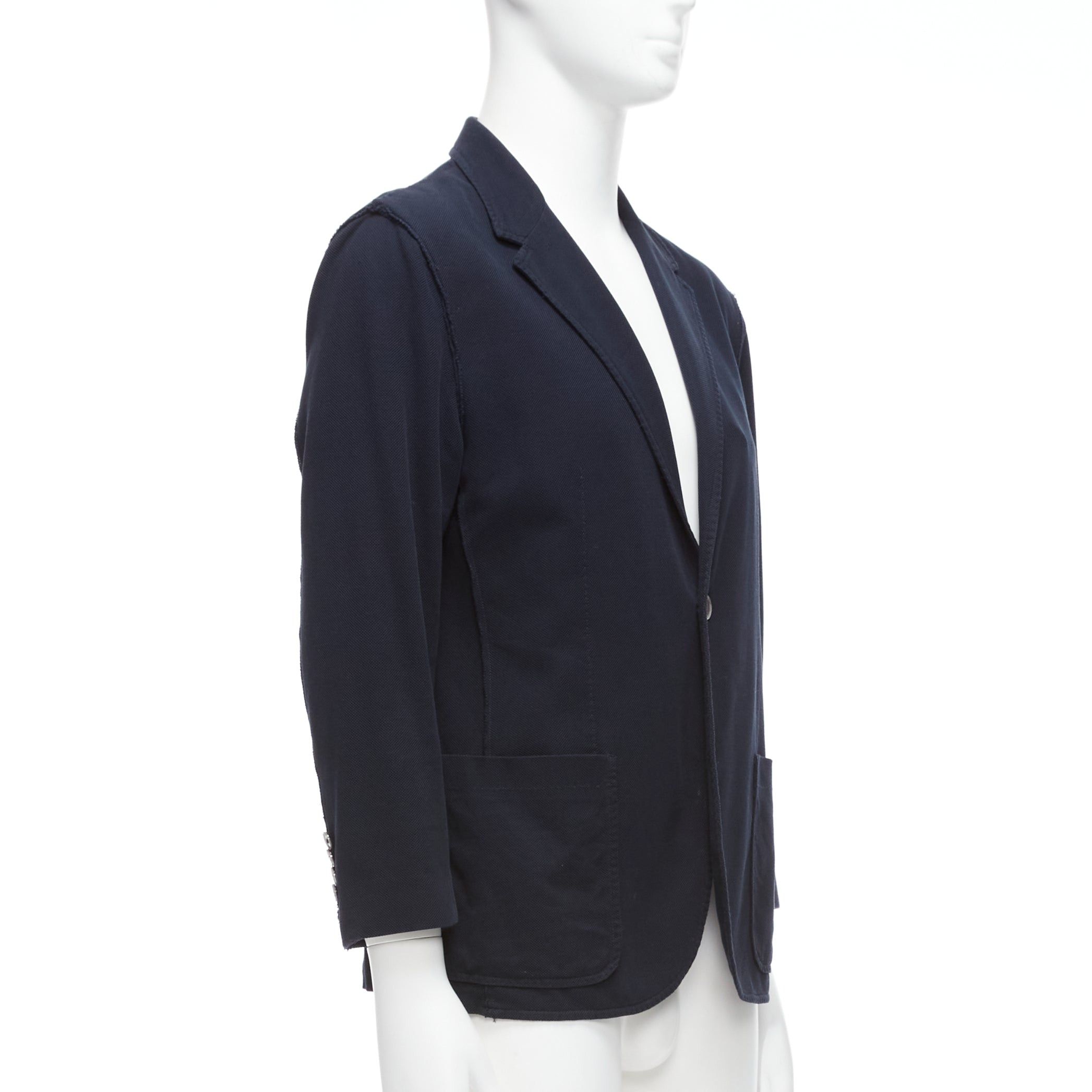 Lanvin LANVIN navy waffle cotton inside out seams blazer jacket FR50 L Size 50R - 3 Thumbnail