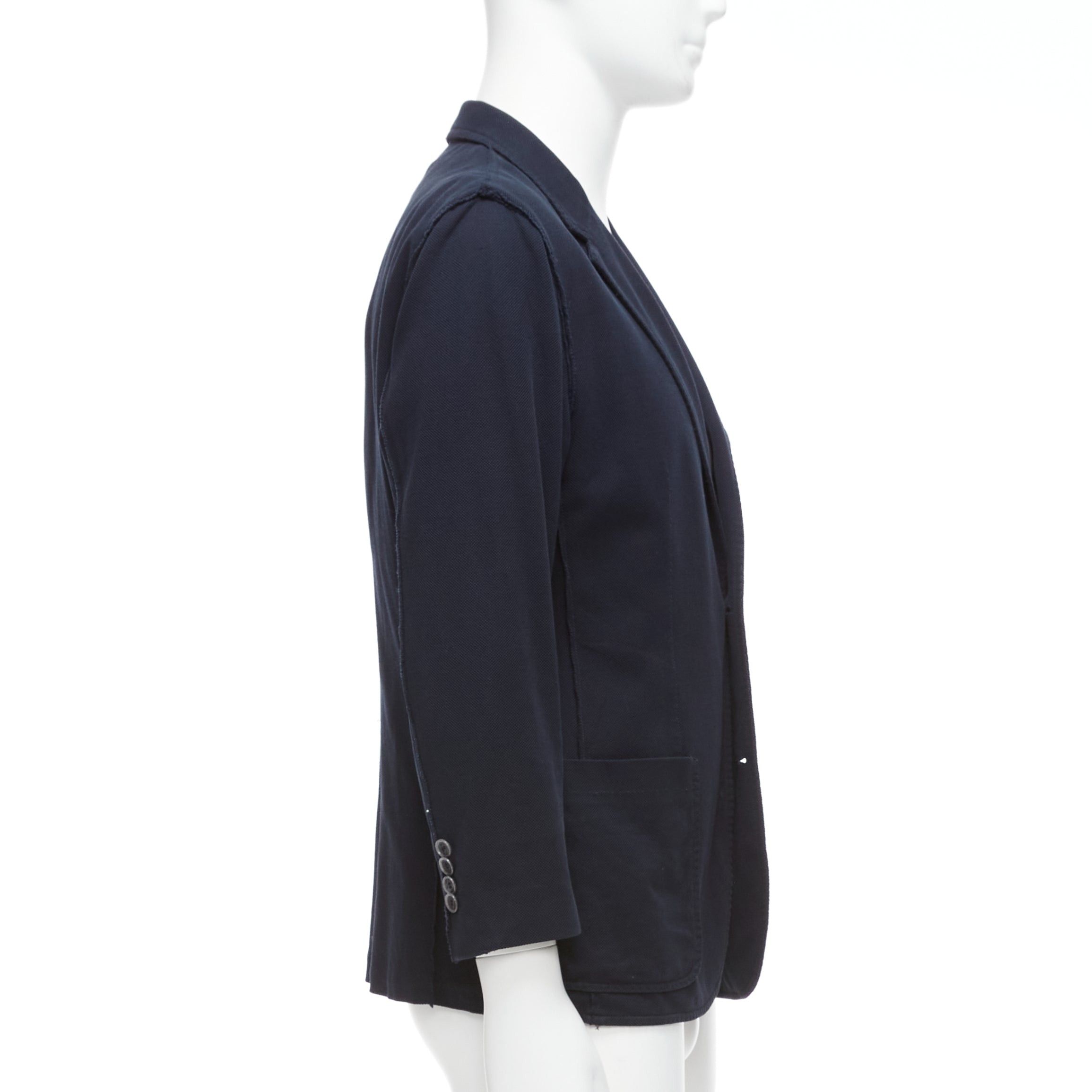 Lanvin LANVIN navy waffle cotton inside out seams blazer jacket FR50 L Size 50R - 4 Thumbnail