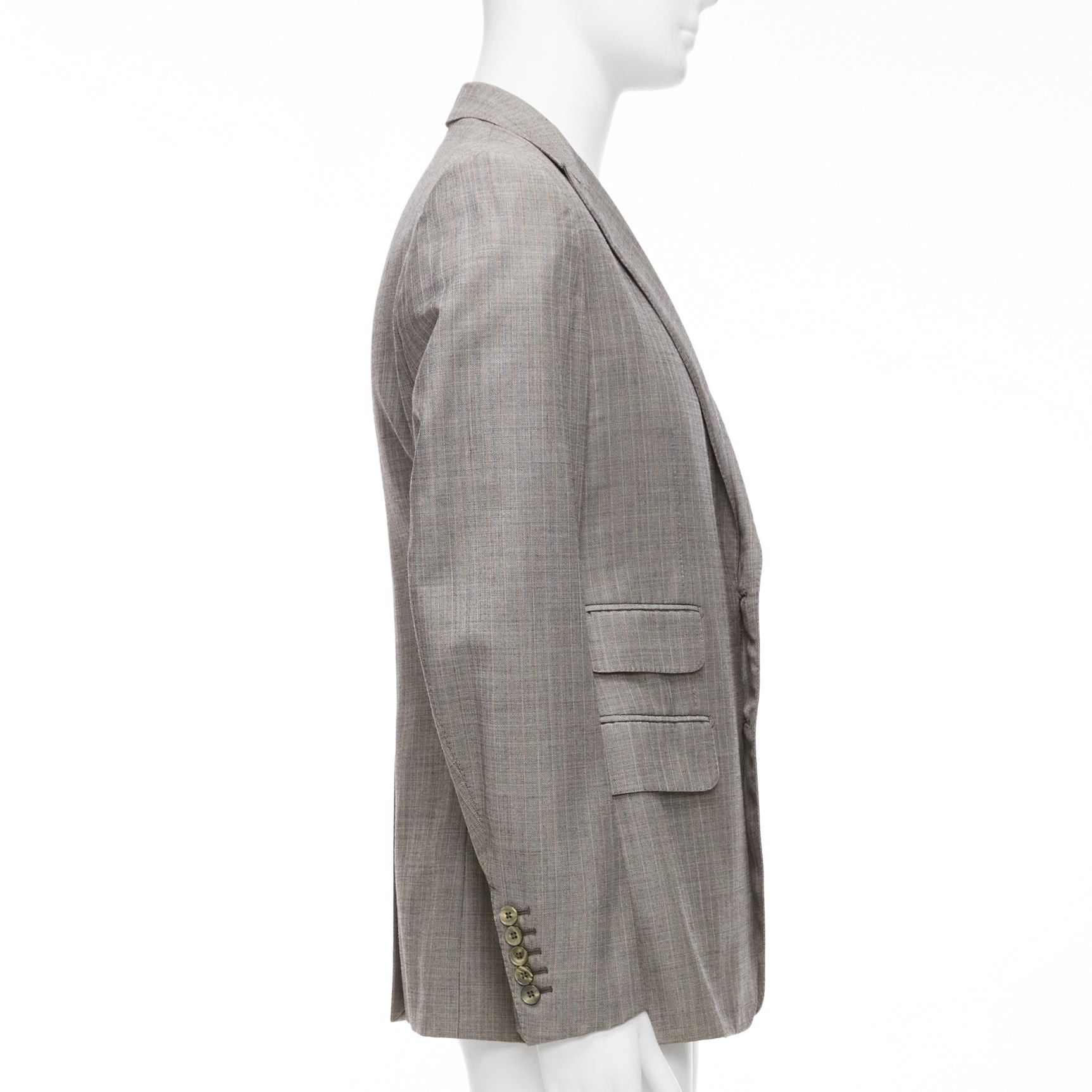 Gucci GUCCI 100% wool grey red checkered pocketed boxy long sleeve blazer IT50 L Size 50R - 4 Thumbnail