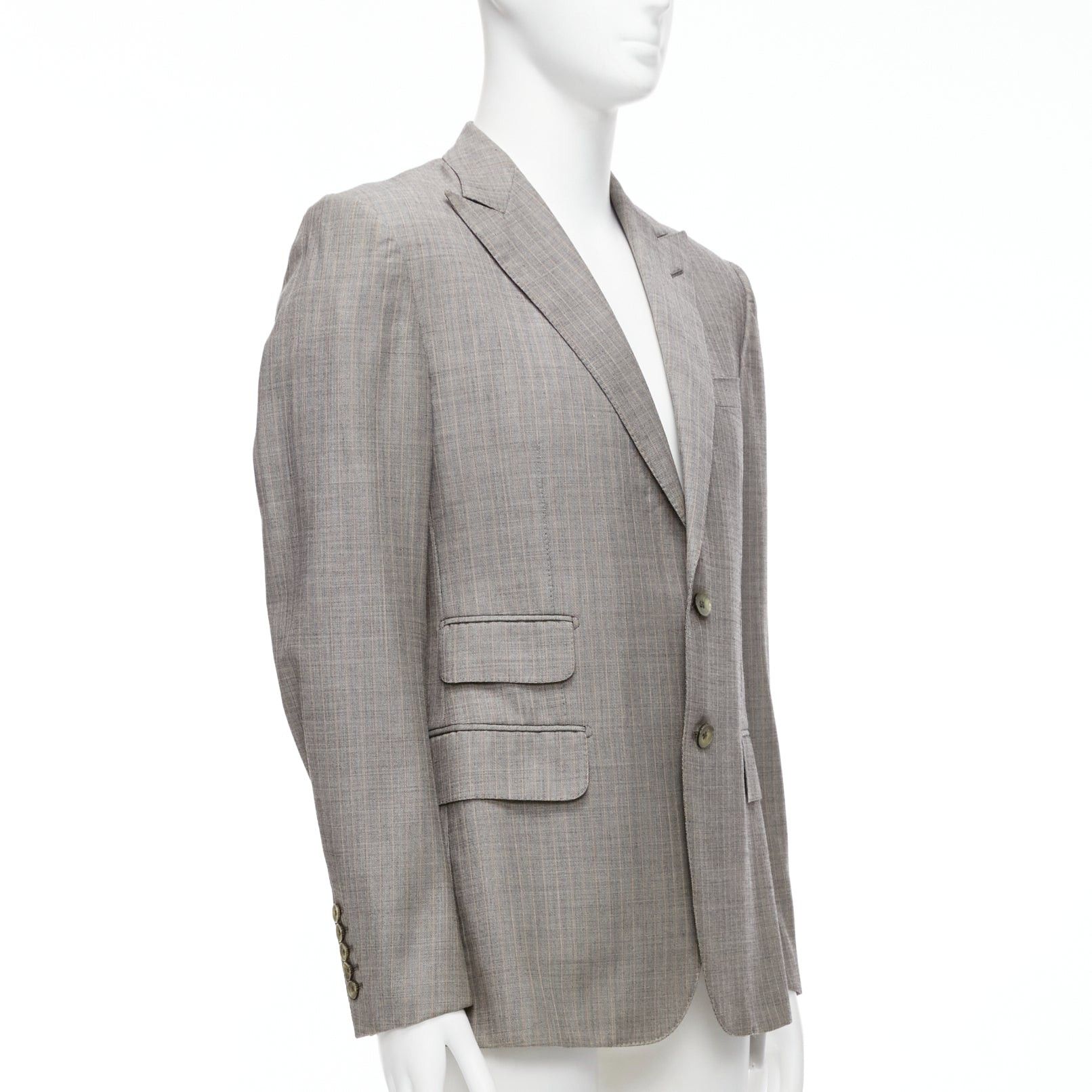 Gucci GUCCI 100% wool grey red checkered pocketed boxy long sleeve blazer IT50 L Size 50R - 3 Thumbnail