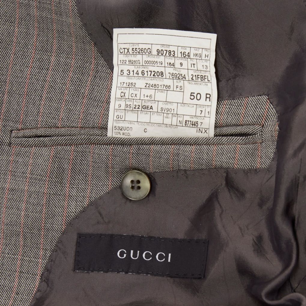 Gucci GUCCI 100% wool grey red checkered pocketed boxy long sleeve blazer IT50 L Size 50R - 8 Thumbnail