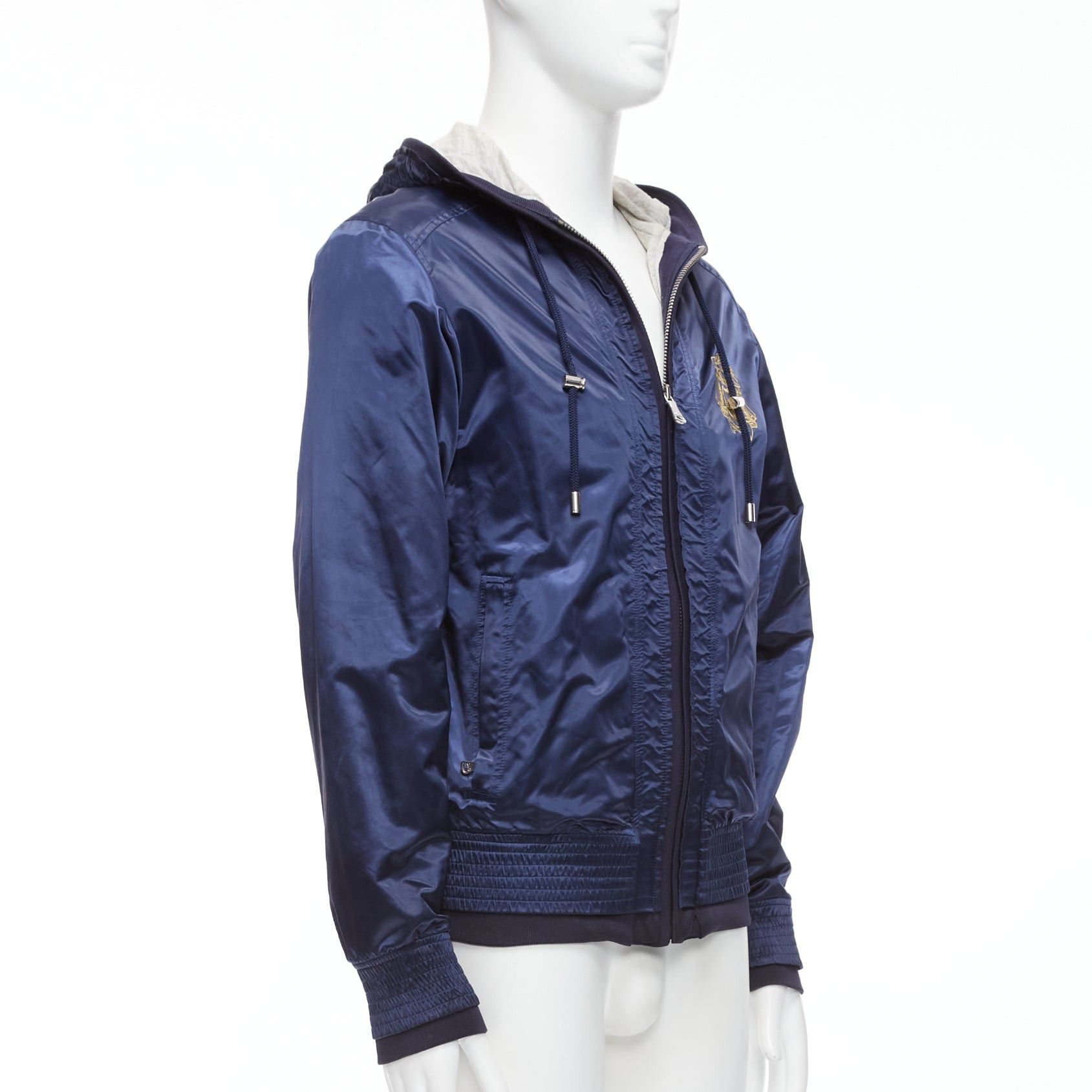 Dolce & Gabbana D&G navy nylon grey cotton lined gold varsity logo hooded zip up IT46 S Size US S / EU 44-46 / 1 - 4 Thumbnail