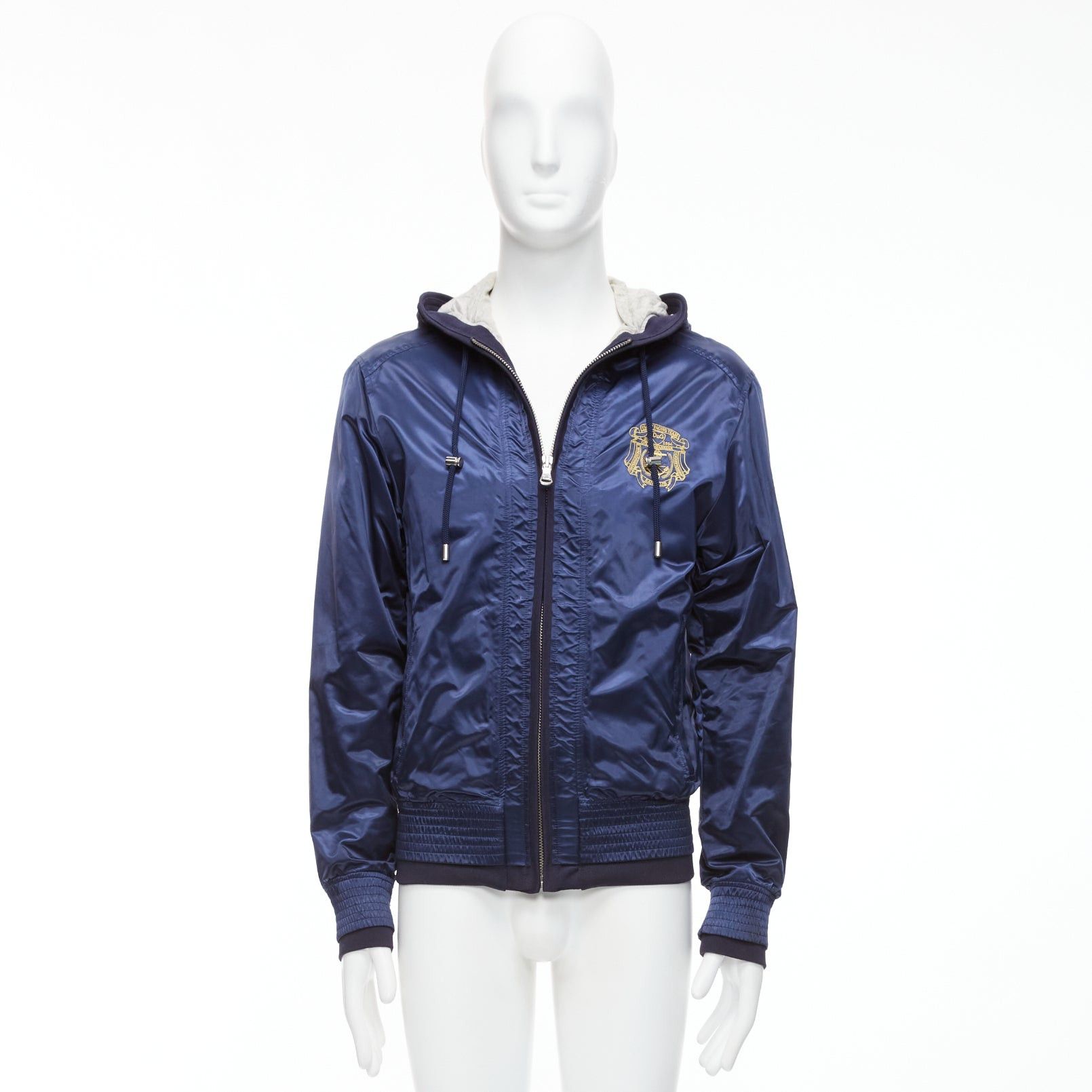 Dolce & Gabbana D&G navy nylon grey cotton lined gold varsity logo hooded zip up IT46 S Size US S / EU 44-46 / 1 - 10 Thumbnail