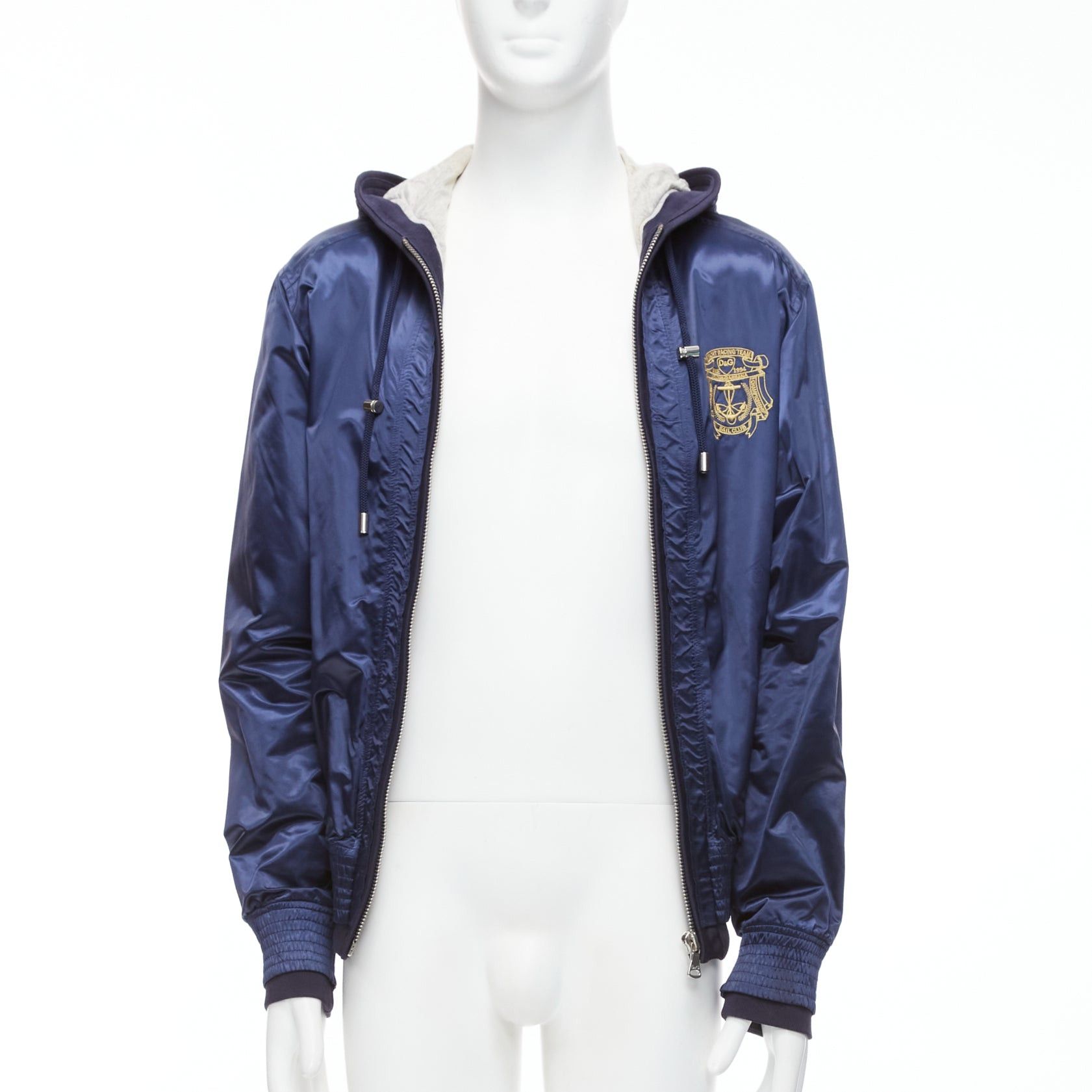 Dolce & Gabbana D&G navy nylon grey cotton lined gold varsity logo hooded zip up IT46 S Size US S / EU 44-46 / 1 - 3 Thumbnail