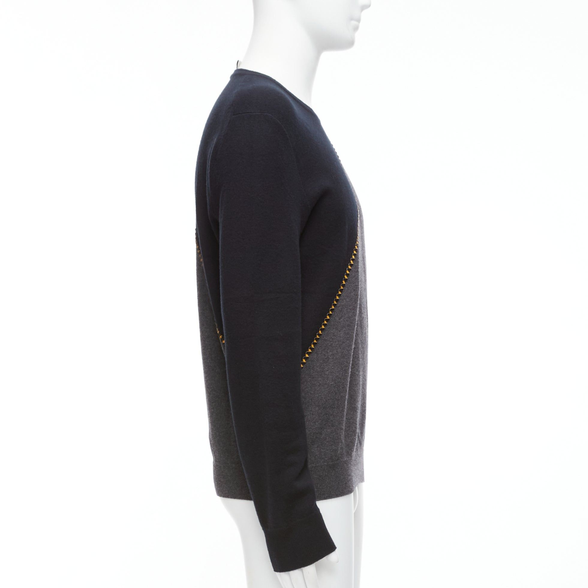 Berluti BERLUTI grey black yellow lambskin leather stitch wool cashmere split sweater M Size US M / EU 48-50 / 2 - 4 Thumbnail
