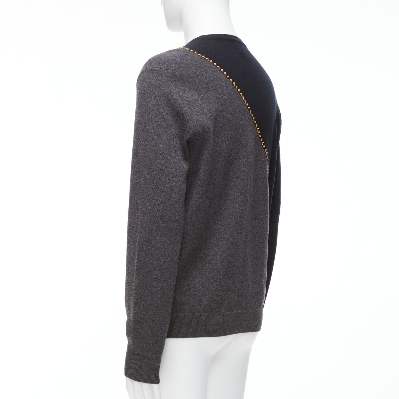 Berluti BERLUTI grey black yellow lambskin leather stitch wool cashmere split sweater M Size US M / EU 48-50 / 2 - 6 Thumbnail