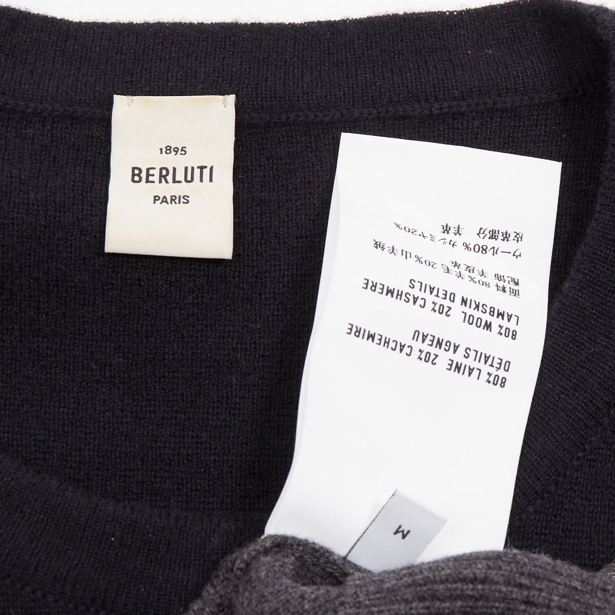 Berluti BERLUTI grey black yellow lambskin leather stitch wool cashmere split sweater M Size US M / EU 48-50 / 2 - 8 Thumbnail