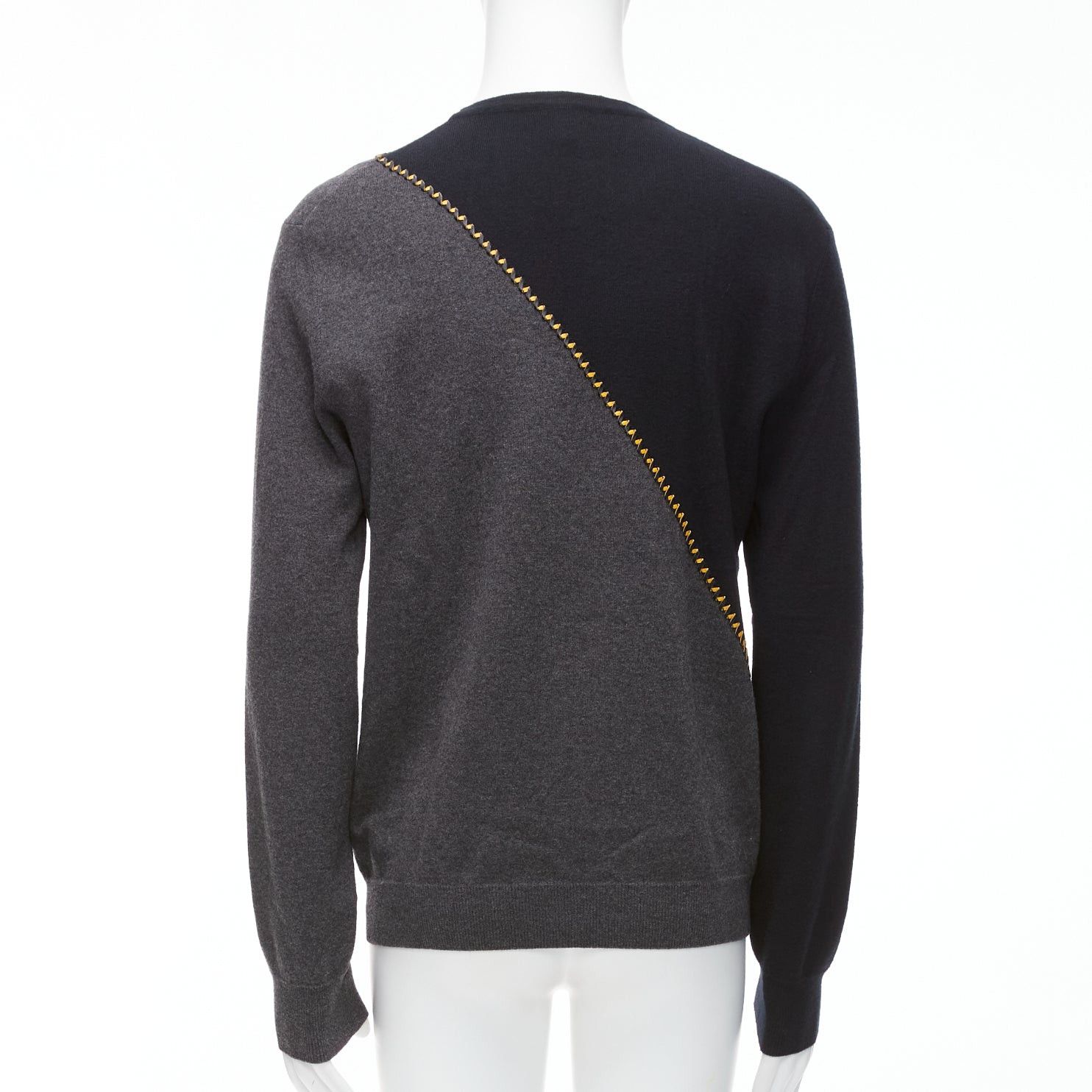 Berluti BERLUTI grey black yellow lambskin leather stitch wool cashmere split sweater M Size US M / EU 48-50 / 2 - 5 Thumbnail