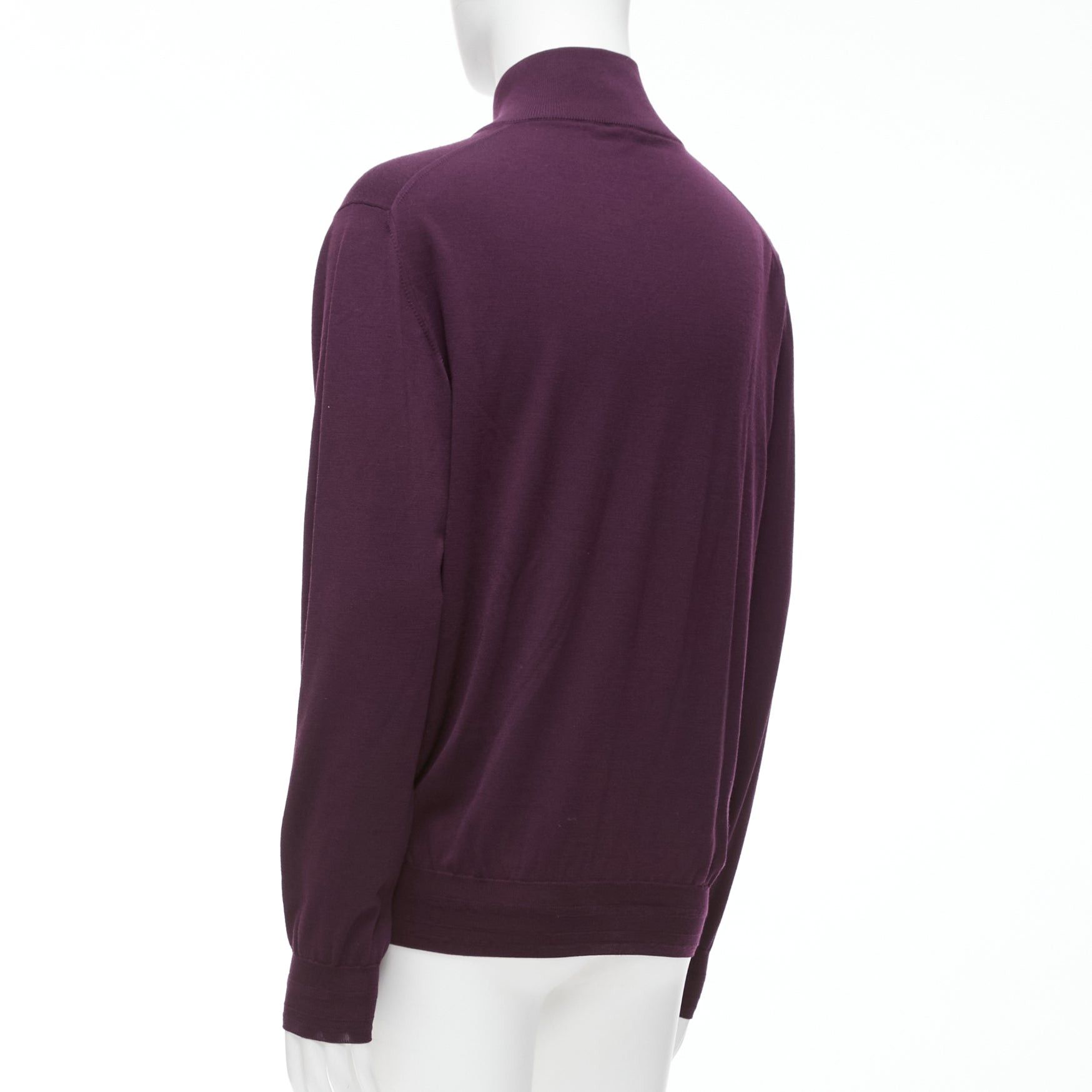 Brioni BRIONI 100% wool eggplant purple silk trimmed half zip long sleeve sweater Size US M / EU 48-50 / 2 - 6 Thumbnail