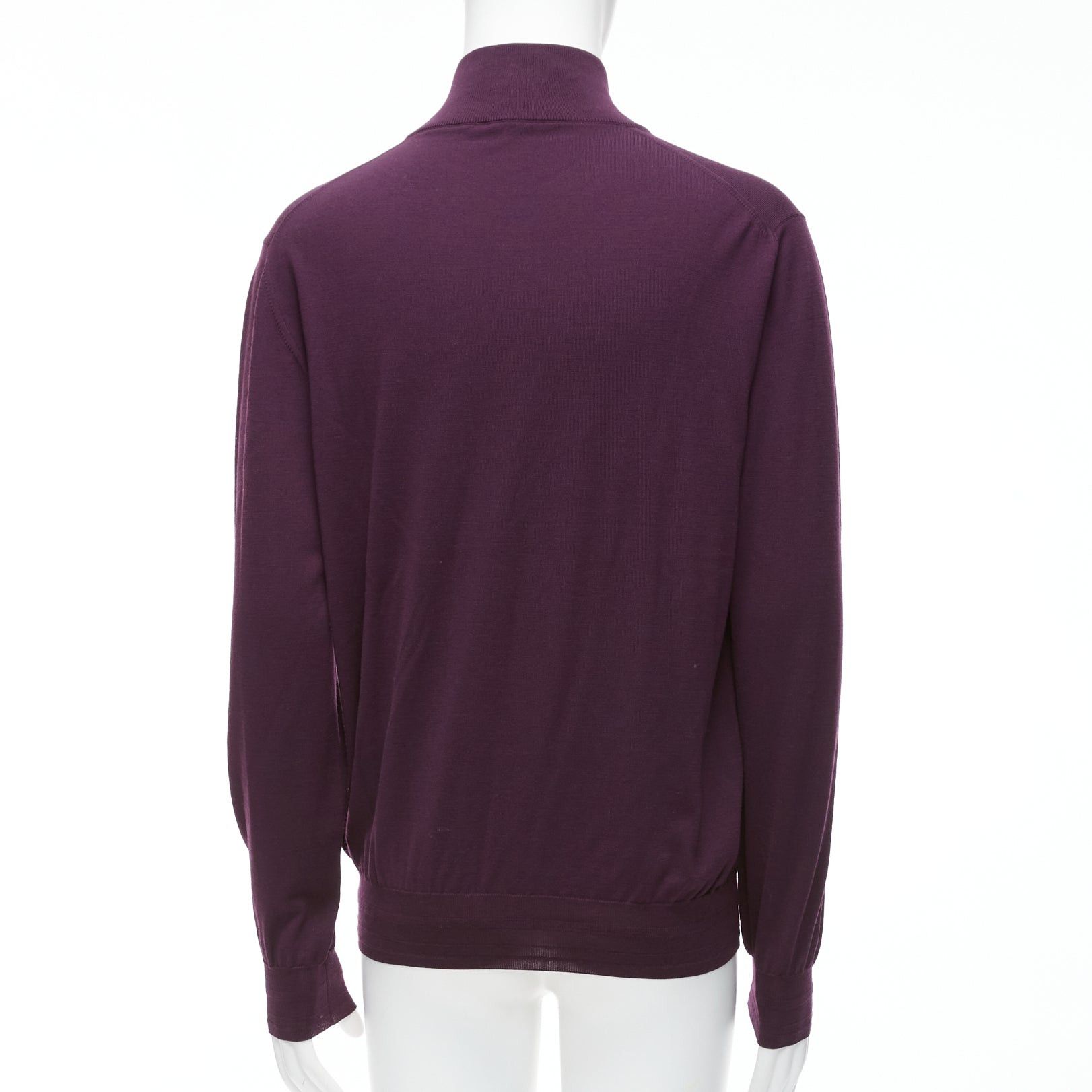 Brioni BRIONI 100% wool eggplant purple silk trimmed half zip long sleeve sweater Size US M / EU 48-50 / 2 - 5 Thumbnail