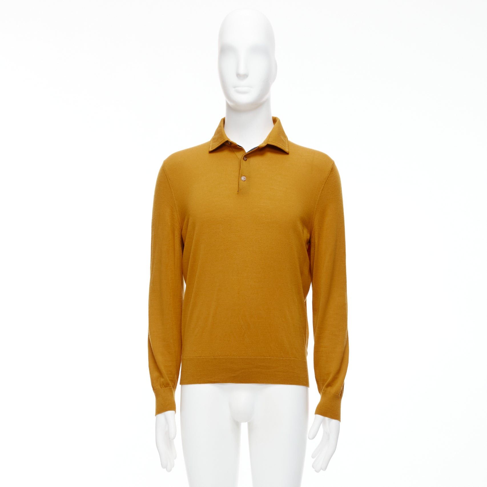 Ermenegildo Zegna ERMENEGILDO ZEGNA wool cashmere mustard yellow knit polo sweater IT50 L Size US L / EU 52-54 / 3 - 9 Thumbnail
