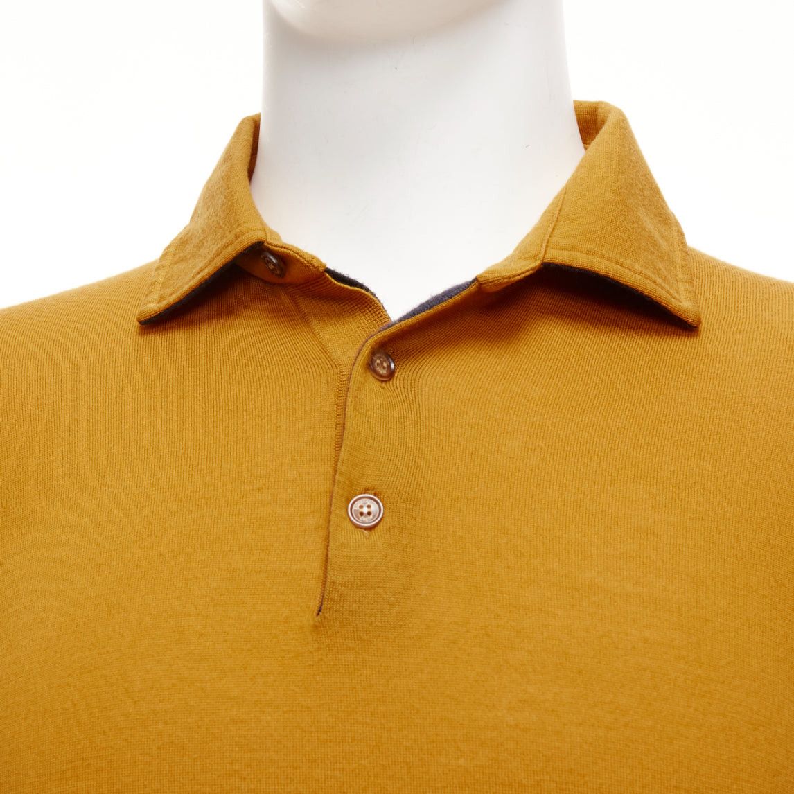 Ermenegildo Zegna ERMENEGILDO ZEGNA wool cashmere mustard yellow knit polo sweater IT50 L Size US L / EU 52-54 / 3 - 2 Thumbnail