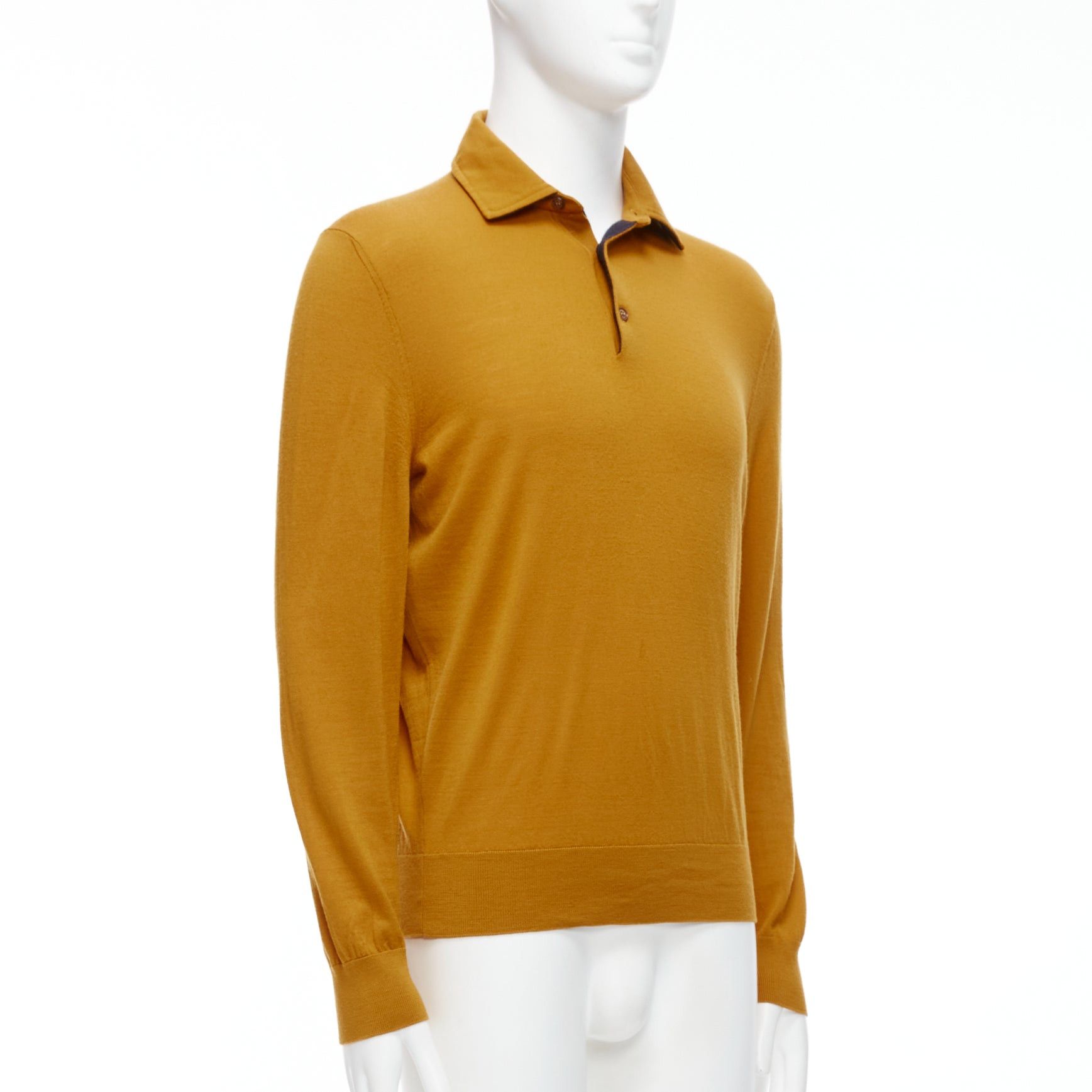 Ermenegildo Zegna ERMENEGILDO ZEGNA wool cashmere mustard yellow knit polo sweater IT50 L Size US L / EU 52-54 / 3 - 3 Thumbnail
